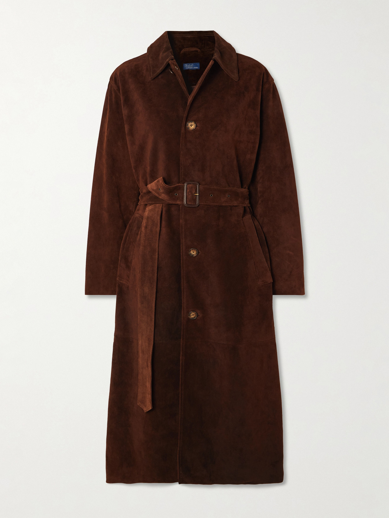Polo Ralph Lauren Belted Paneled Suede Coat In Brown