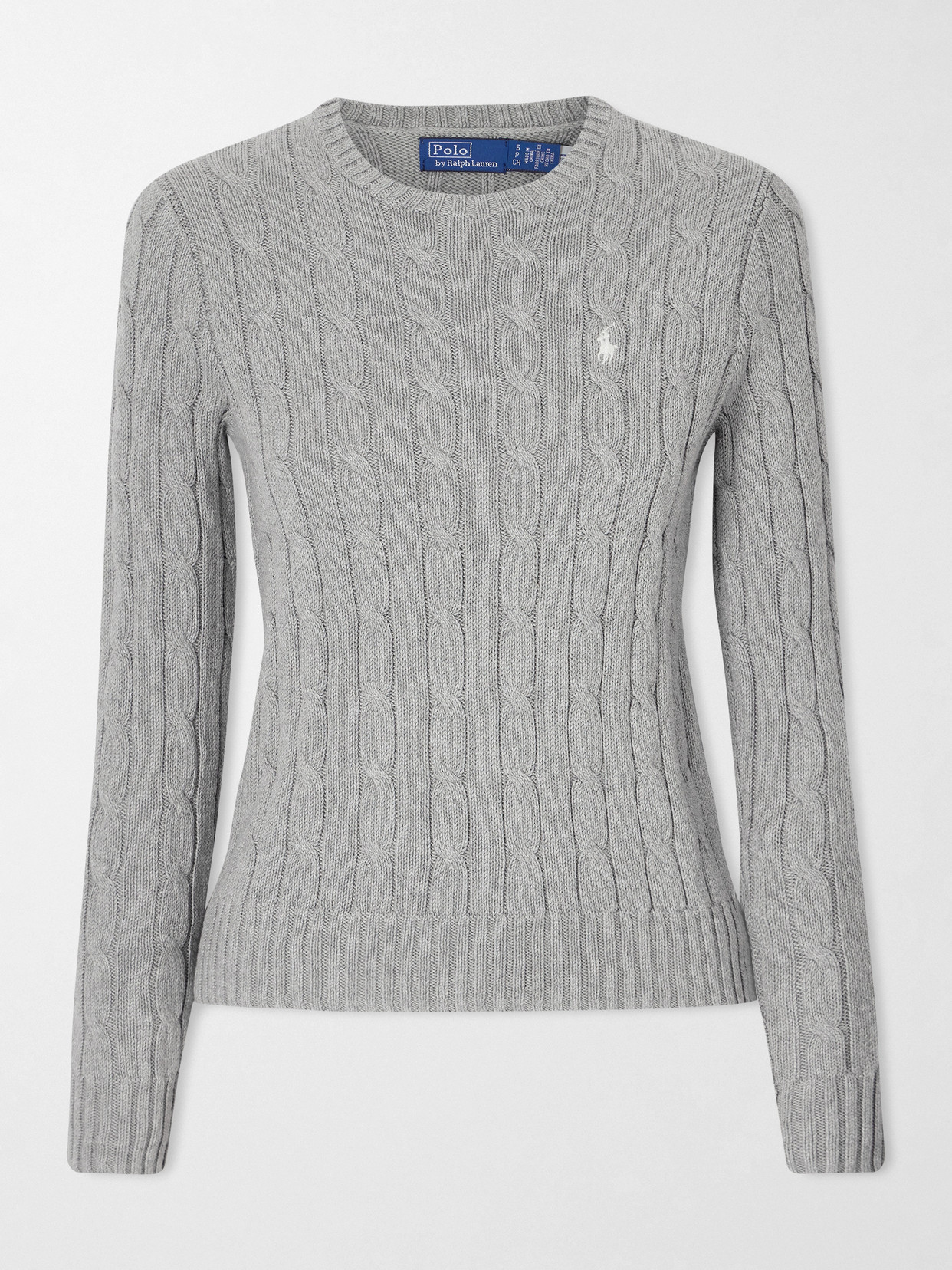 Polo Ralph Lauren Embroidered Cable-knit Cotton Sweater In Gray