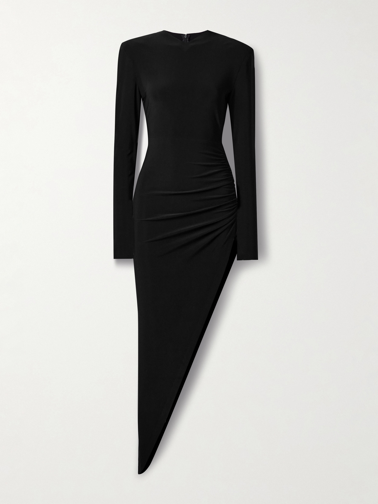 Norma Kamali Long Sleeve Shoulder Pad V Neck Side Drape Gown In Black