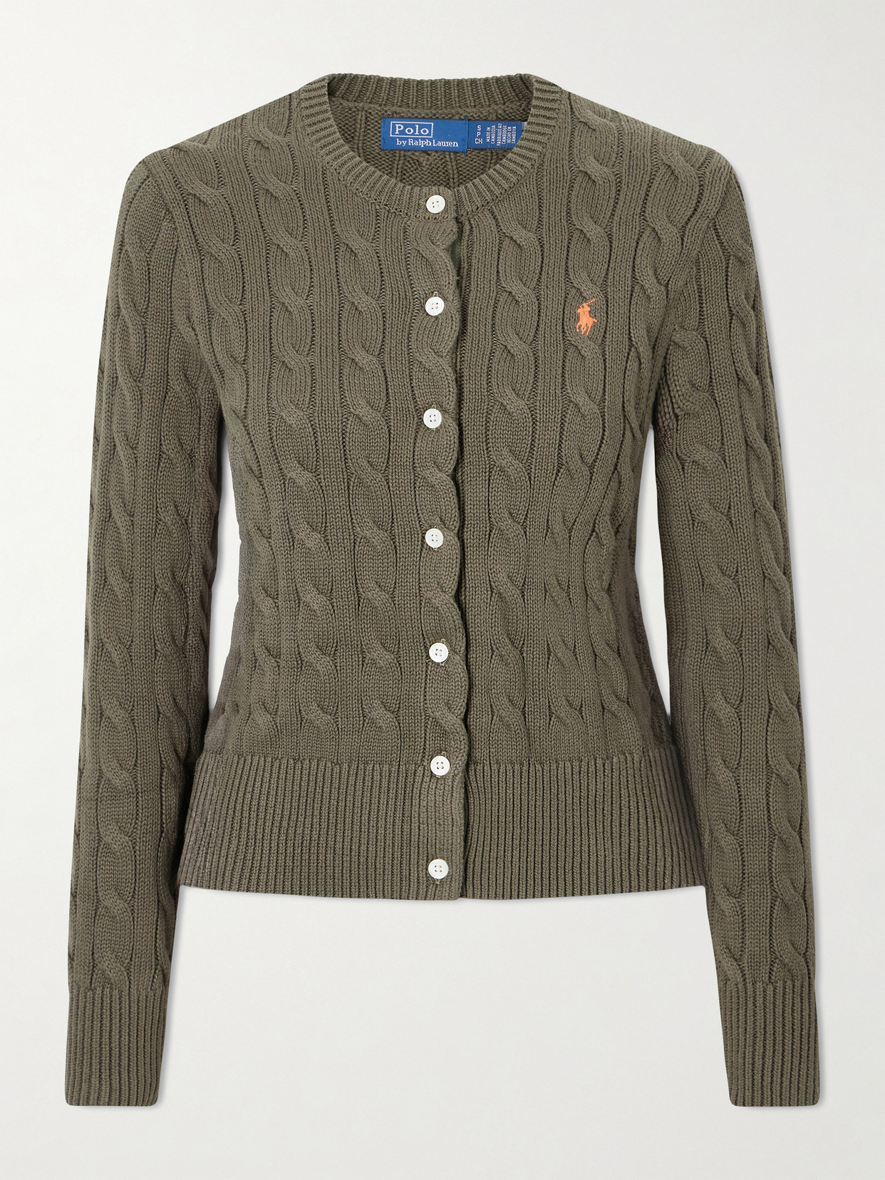 Polo Ralph Lauren Embroidered Cable-knit Cotton Cardigan In Green