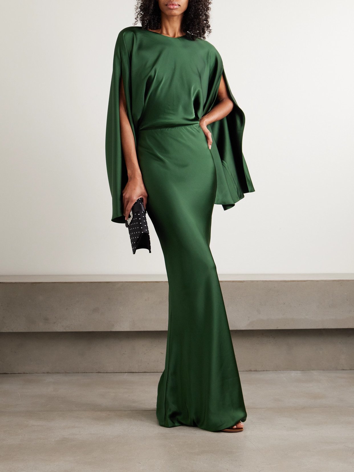 Norma Kamali Obie Draped Satin Gown In Green
