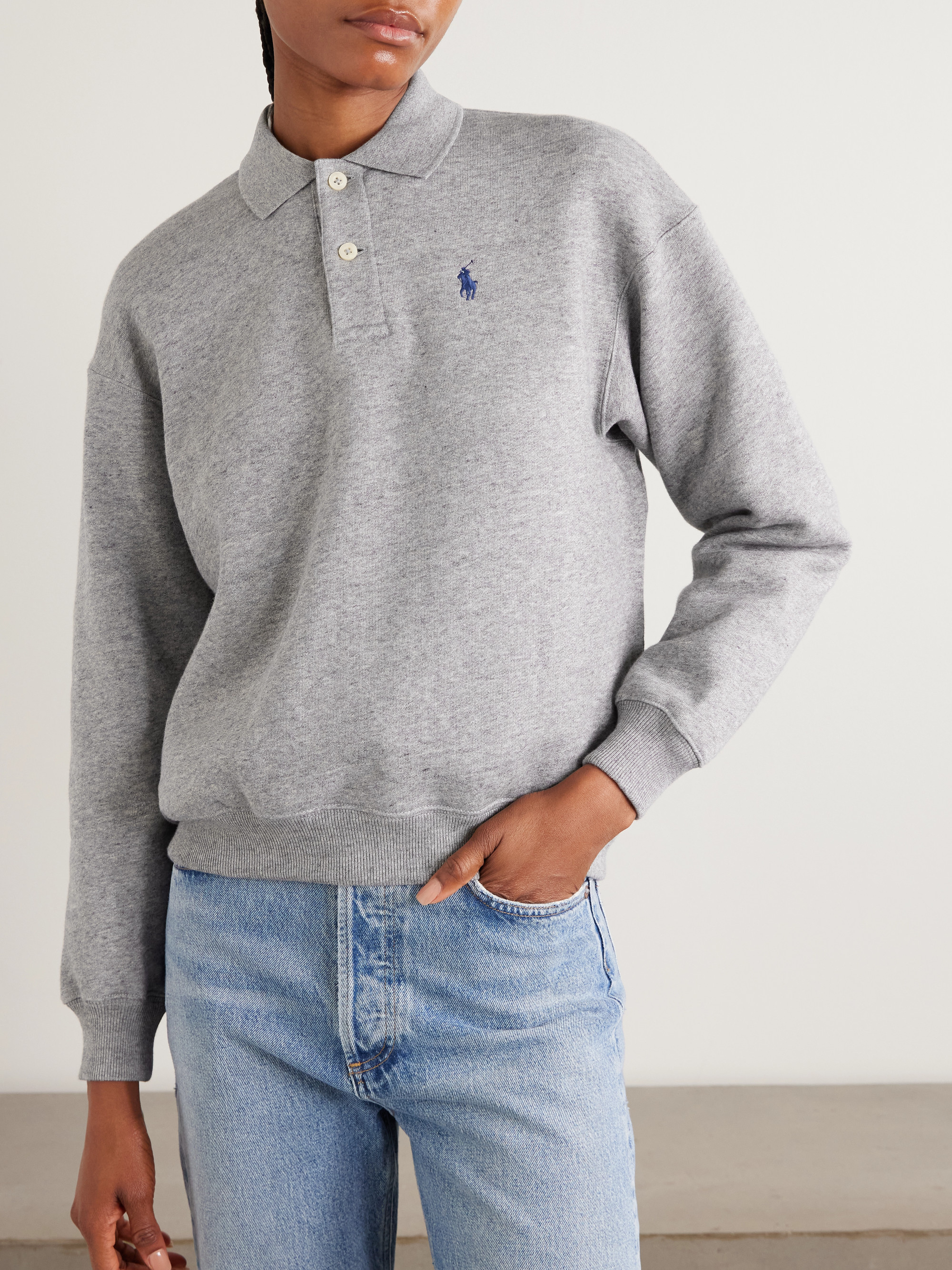 トップス Embroidery Polo Sweatshirt light gray Polo Ralph Lauren - Embroidered cotton-blend jersey polo