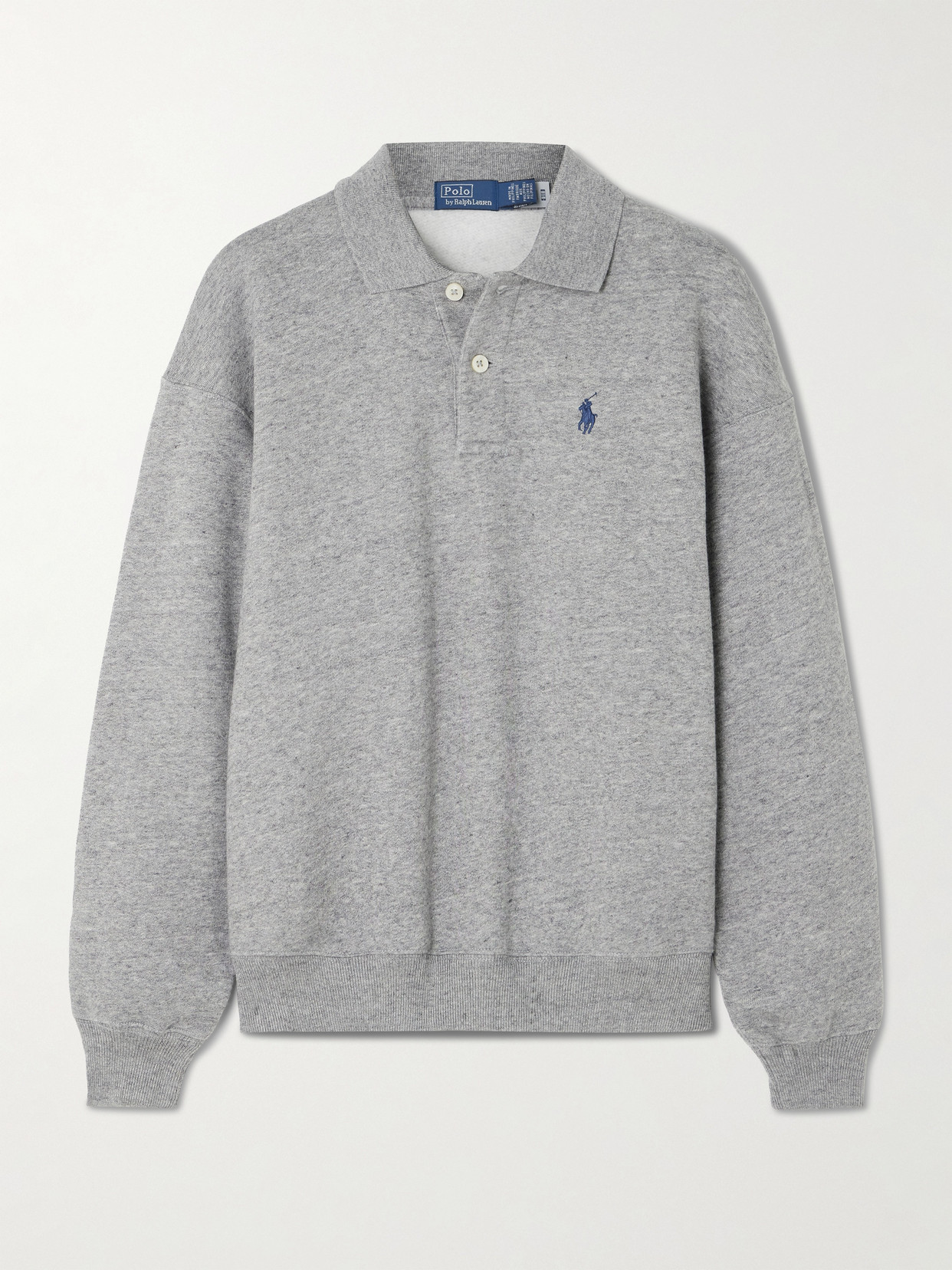 Polo Ralph Lauren Embroidered Cotton-blend Jersey Polo Sweatshirt In Gray