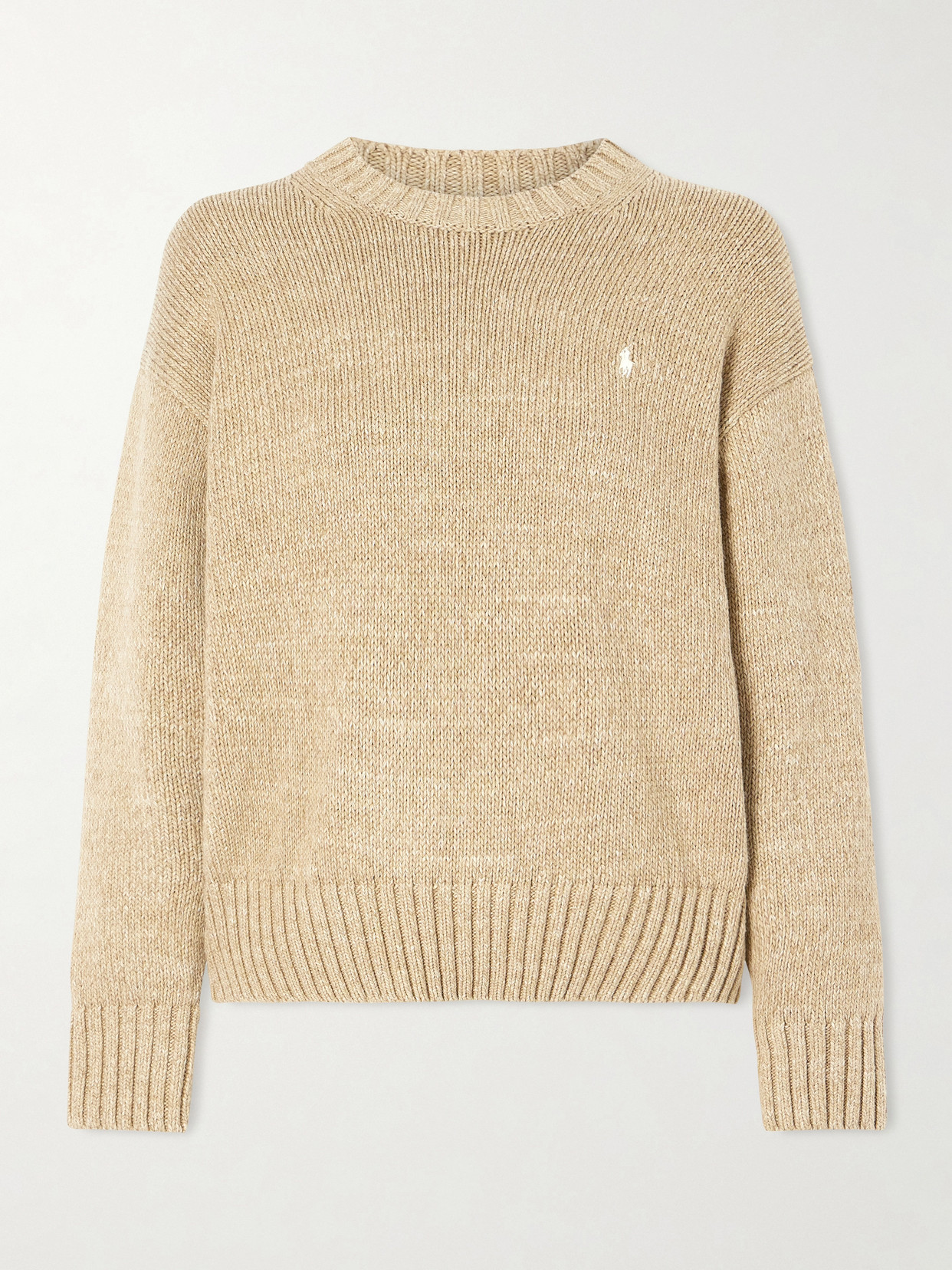Polo Ralph Lauren Embroidered Intarsia-knit Cotton Sweater In Metallic