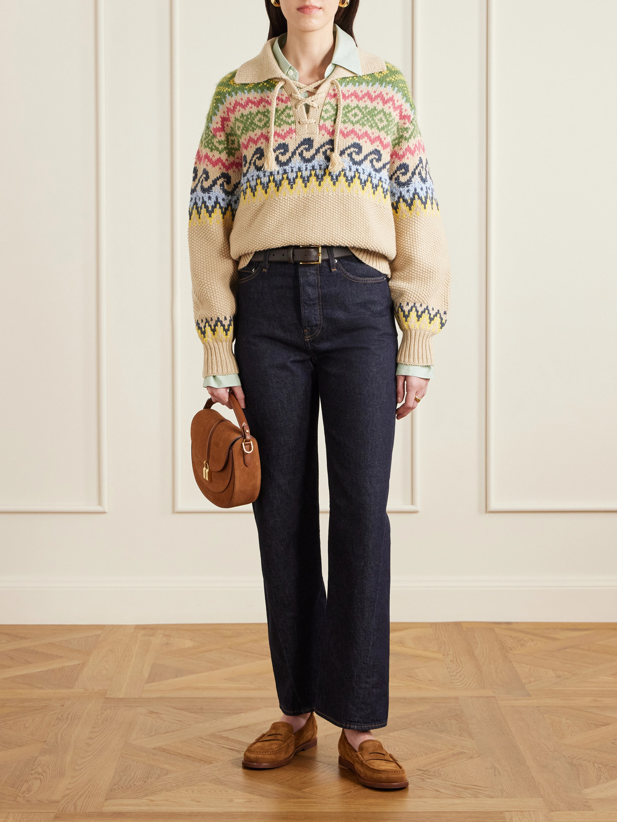 Polo Ralph Lauren Cotton Wool Blend Long Sleeve Tie Pullover Tan Multi In Neutral