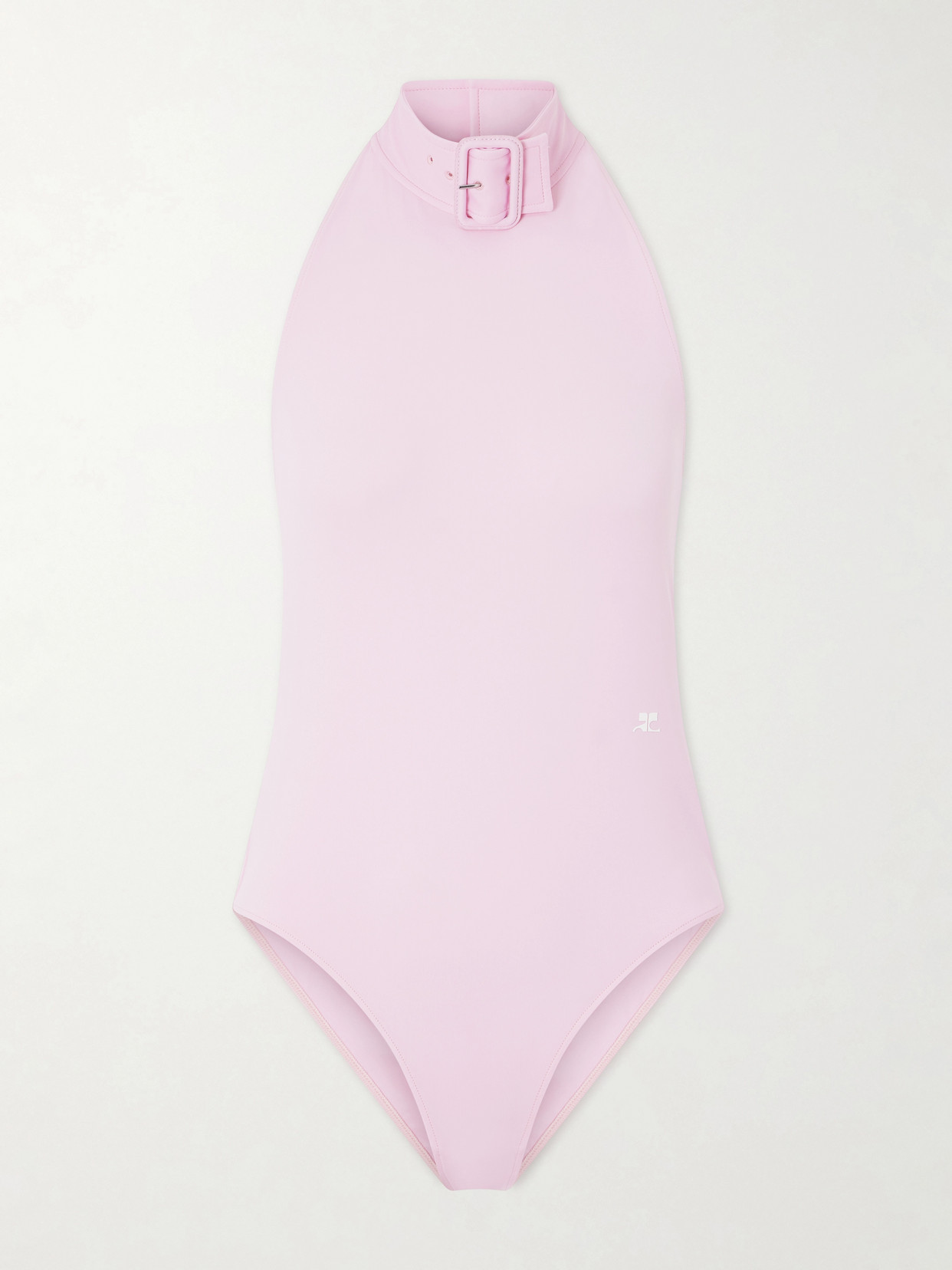 Courrèges Buckled Jersey Mockneck Bodysuit In Pink