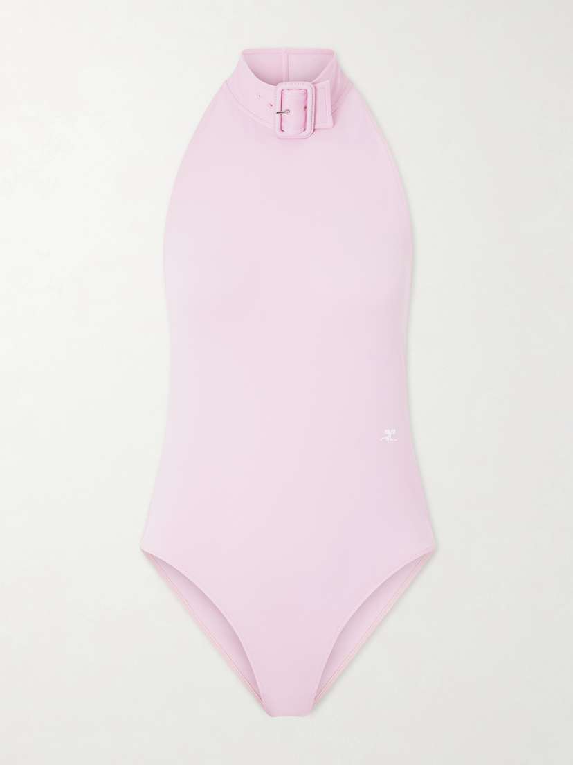 Courreges Buckled Jersey Mockneck Bodysuit