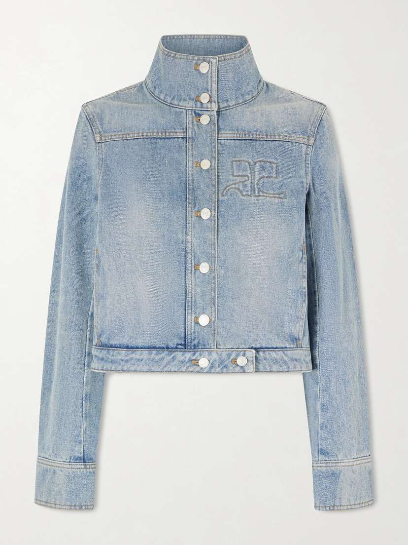 Courreges Reedition Cropped Embroidered Denim Jacket