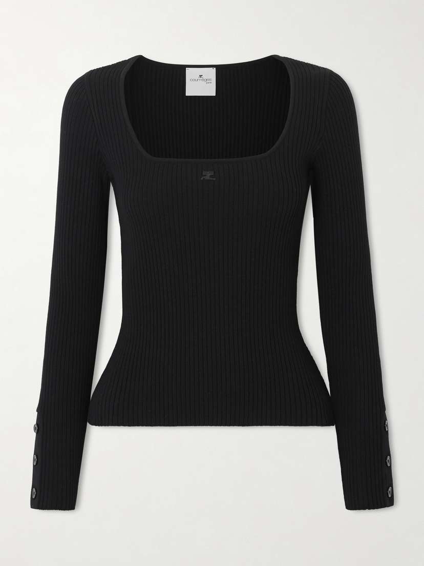 Courreges Embroidered Ribbed-knit Top