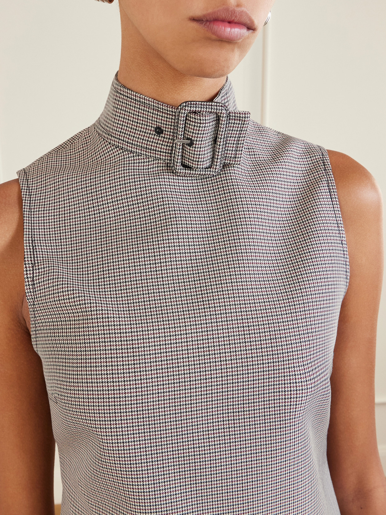 Buckled Houndstooth Wool-Blend Tank