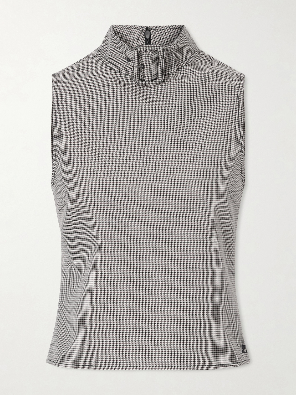 Buckled Houndstooth Wool-Blend Tank