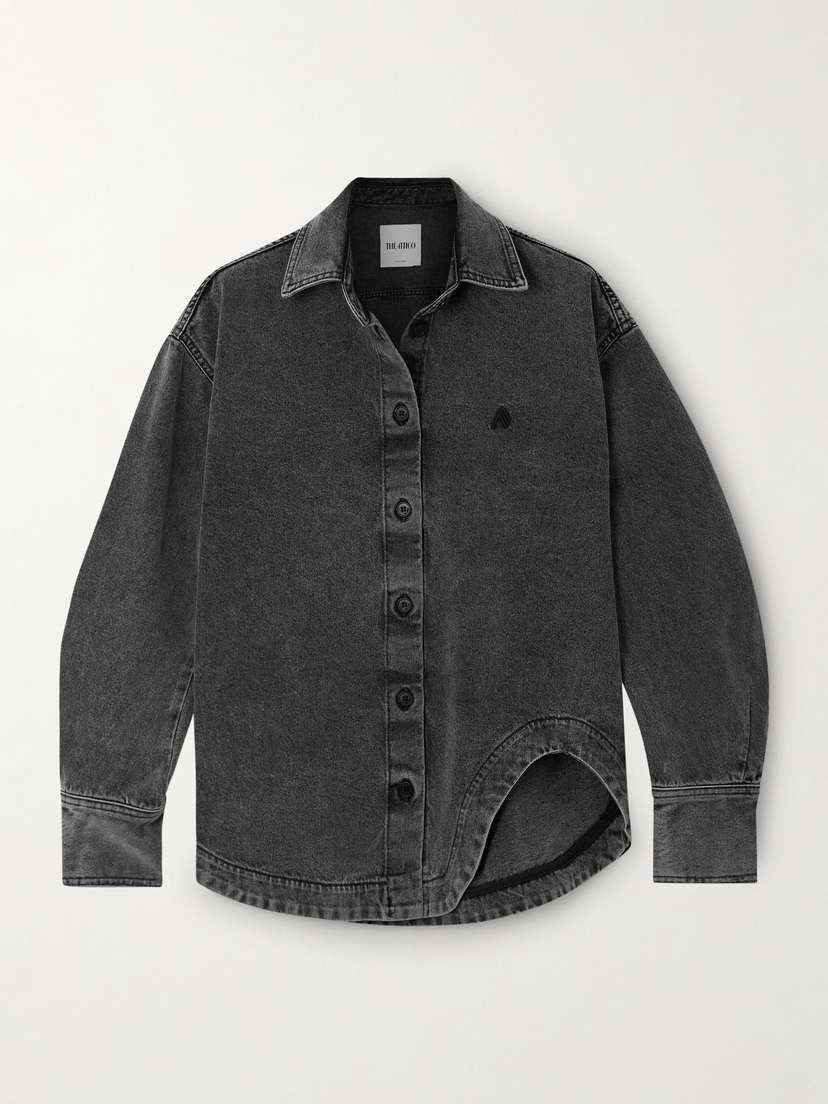 The Attico Eliza Asymmetric Embroidered Denim Shirt