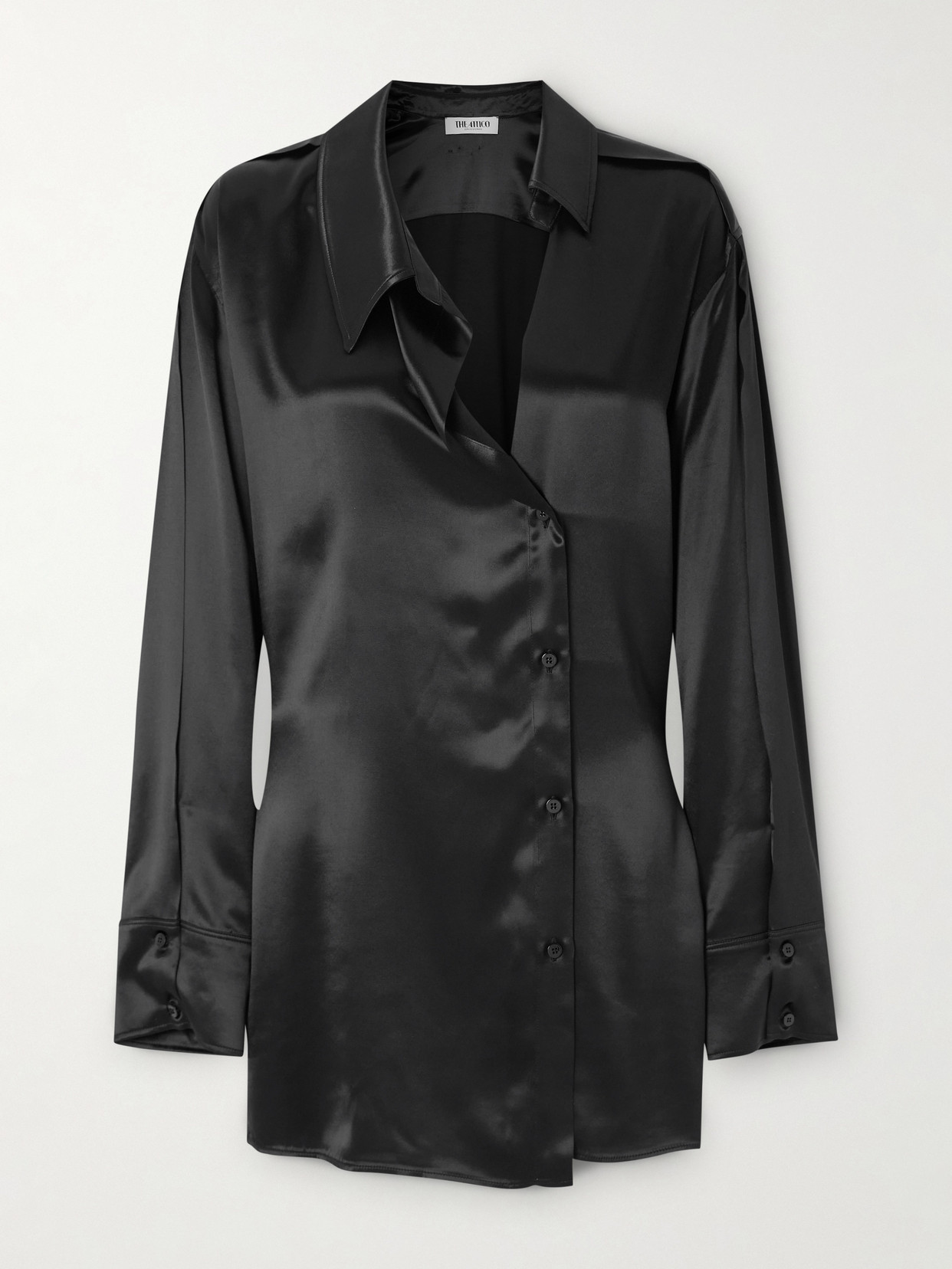 Attico Asymmetric Satin Mini Dress In Black