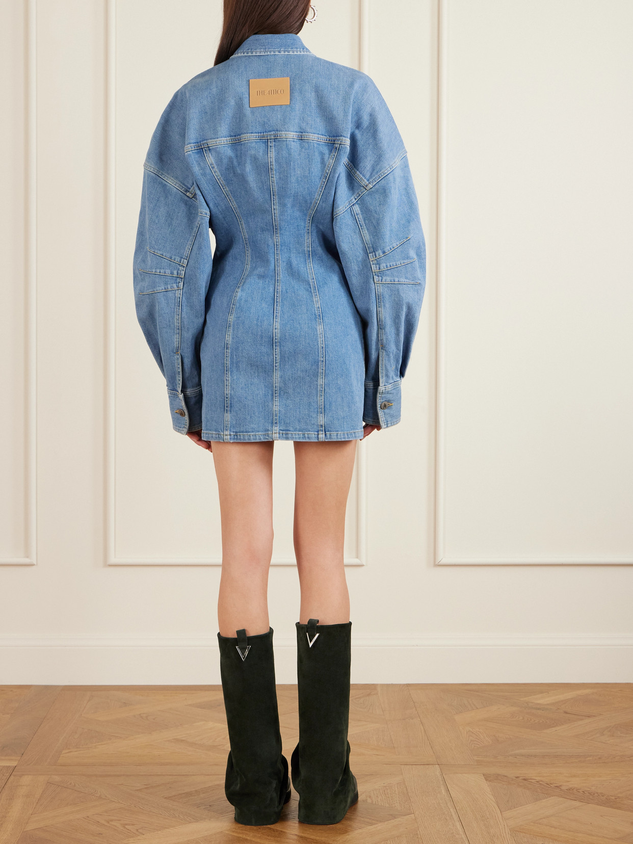 Attico Paneled Denim Mini Dress In Blue
