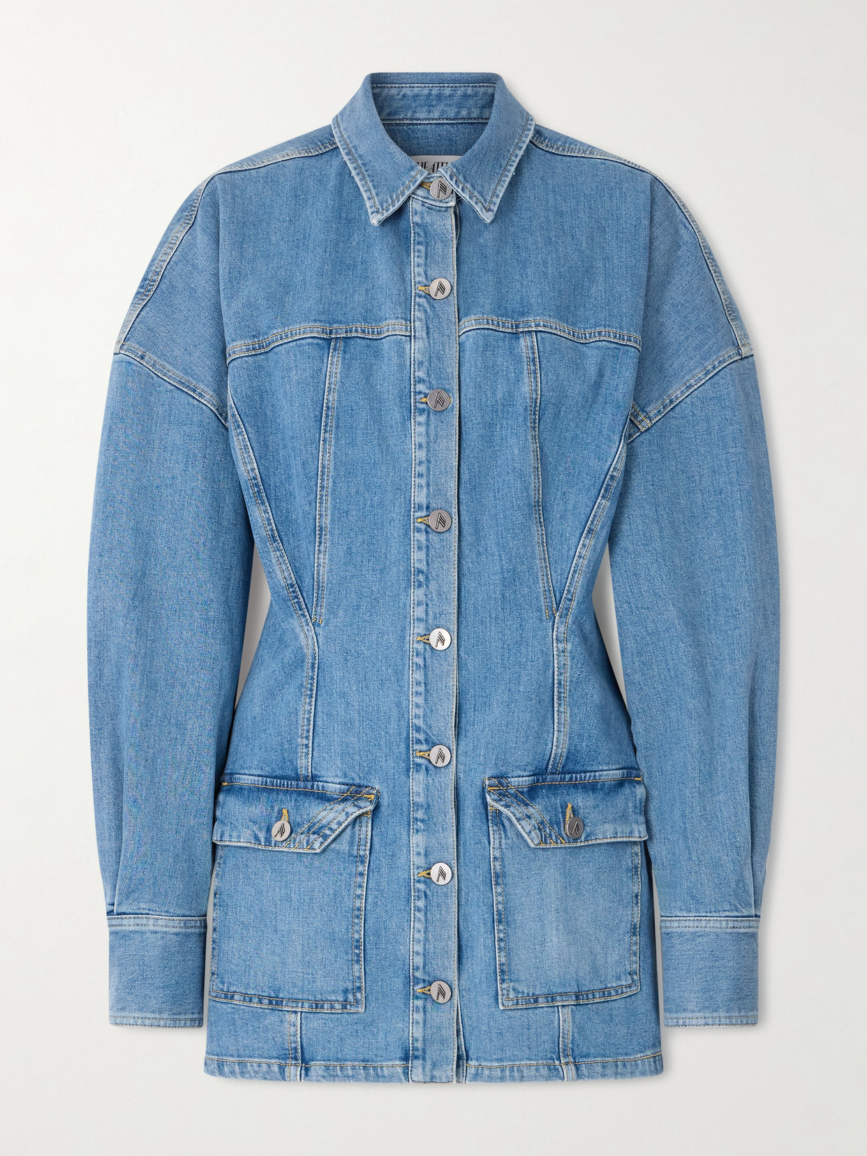 Attico Paneled Denim Mini Dress In Blue