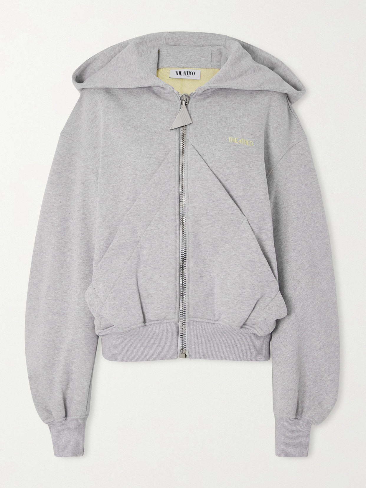 Attico Embroidered Cotton-blend Jersey Zip-up Hoodie In Gray