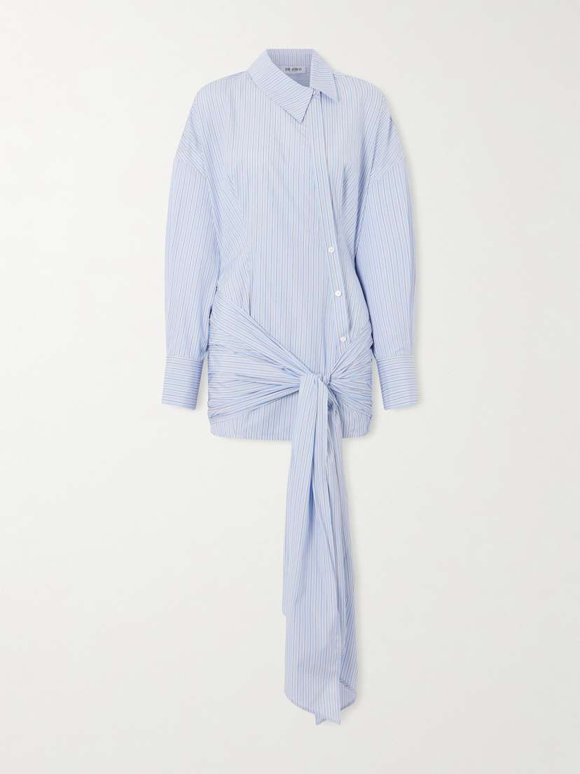 The Attico Knotted Striped Cotton-poplin Mini Dress