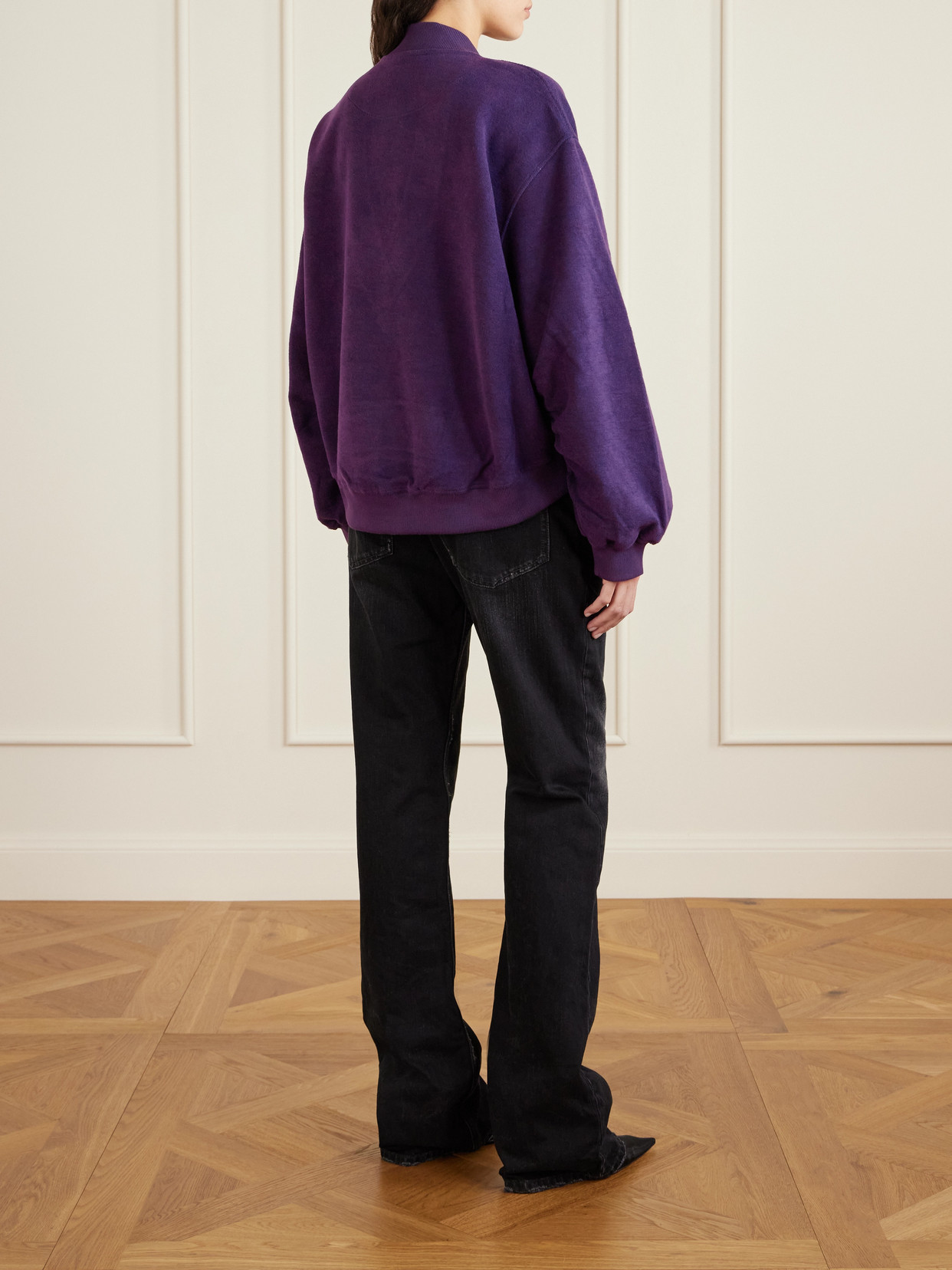 Attico Embroidered Cotton-blend Velour Sweatshirt In Purple