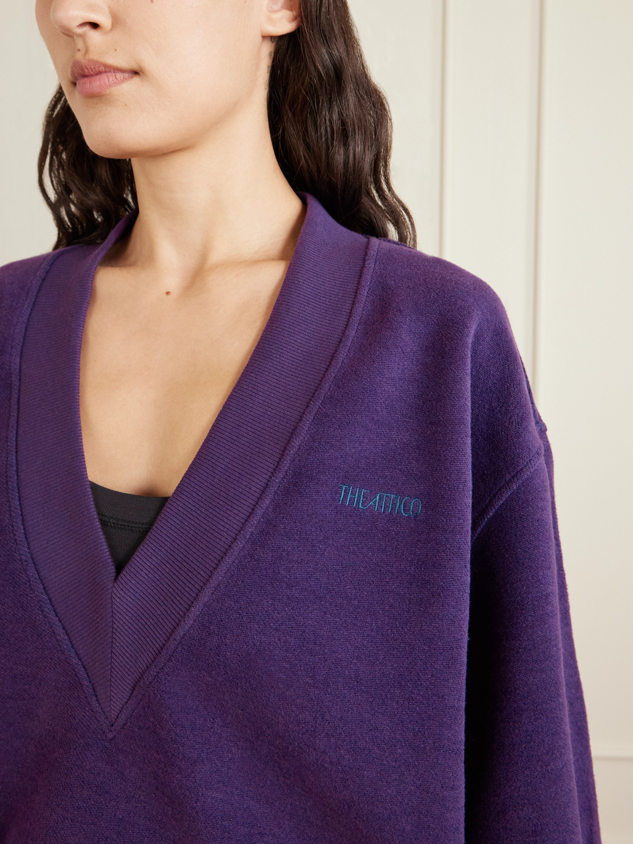 Attico Embroidered Cotton-blend Velour Sweatshirt In Purple