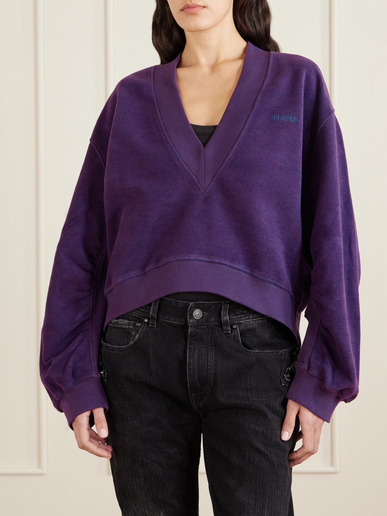 Attico Embroidered Cotton-blend Velour Sweatshirt In Purple