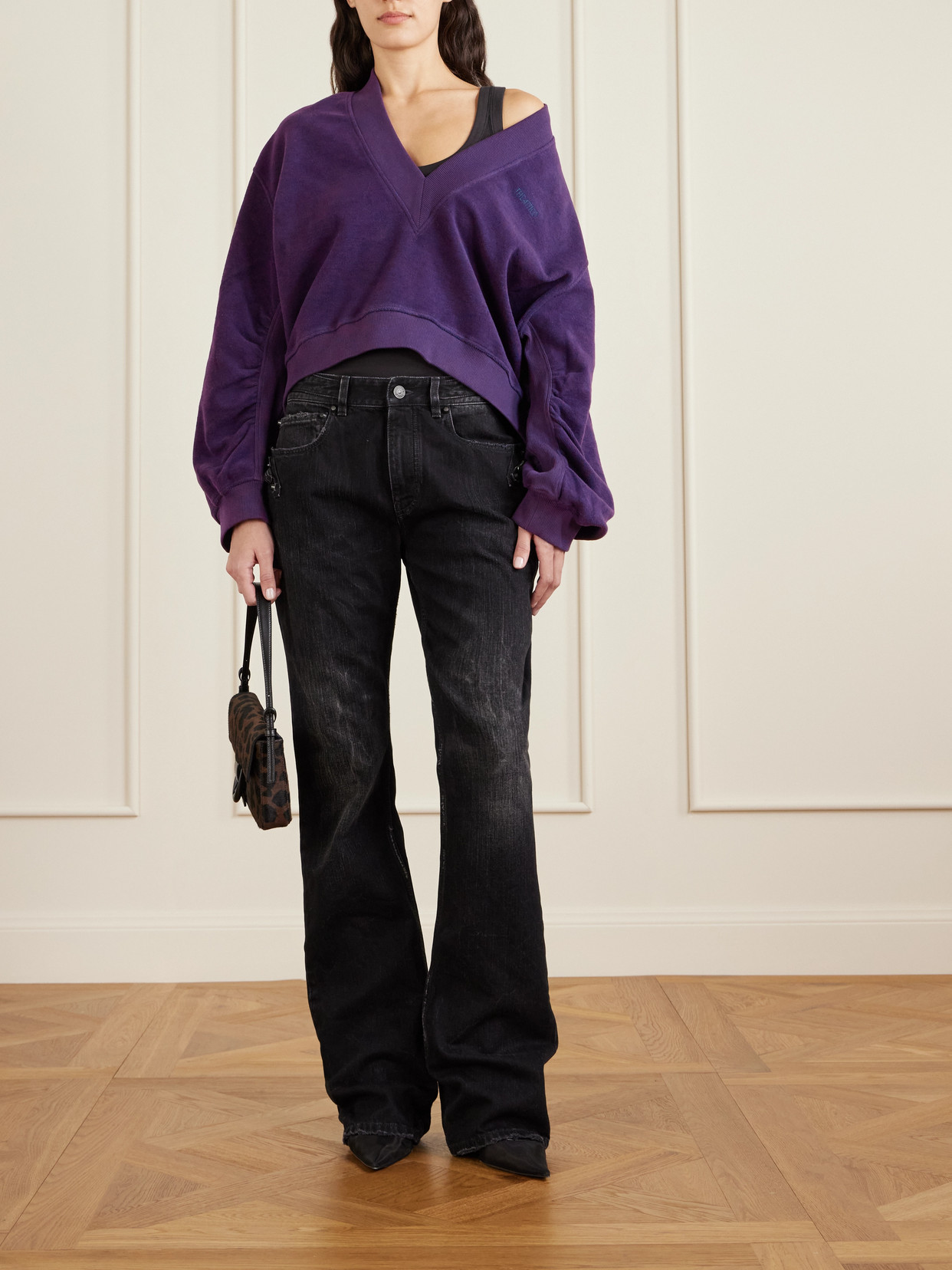 Attico Embroidered Cotton-blend Velour Sweatshirt In Purple