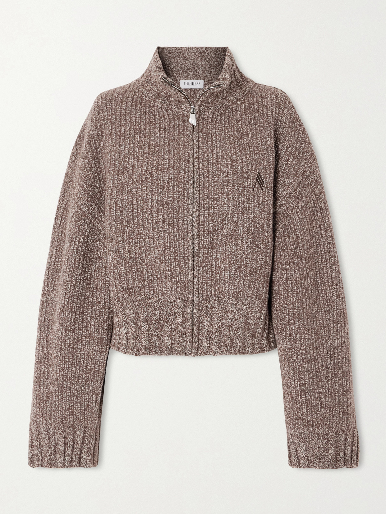 Attico Ribbed Wool And Cashmere-blend Zip-up Cardigan In Brown