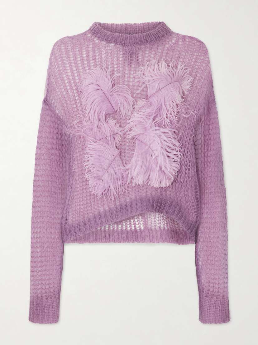The Attico Feather-trimmed Crochet-knit Mohair-blend Sweater