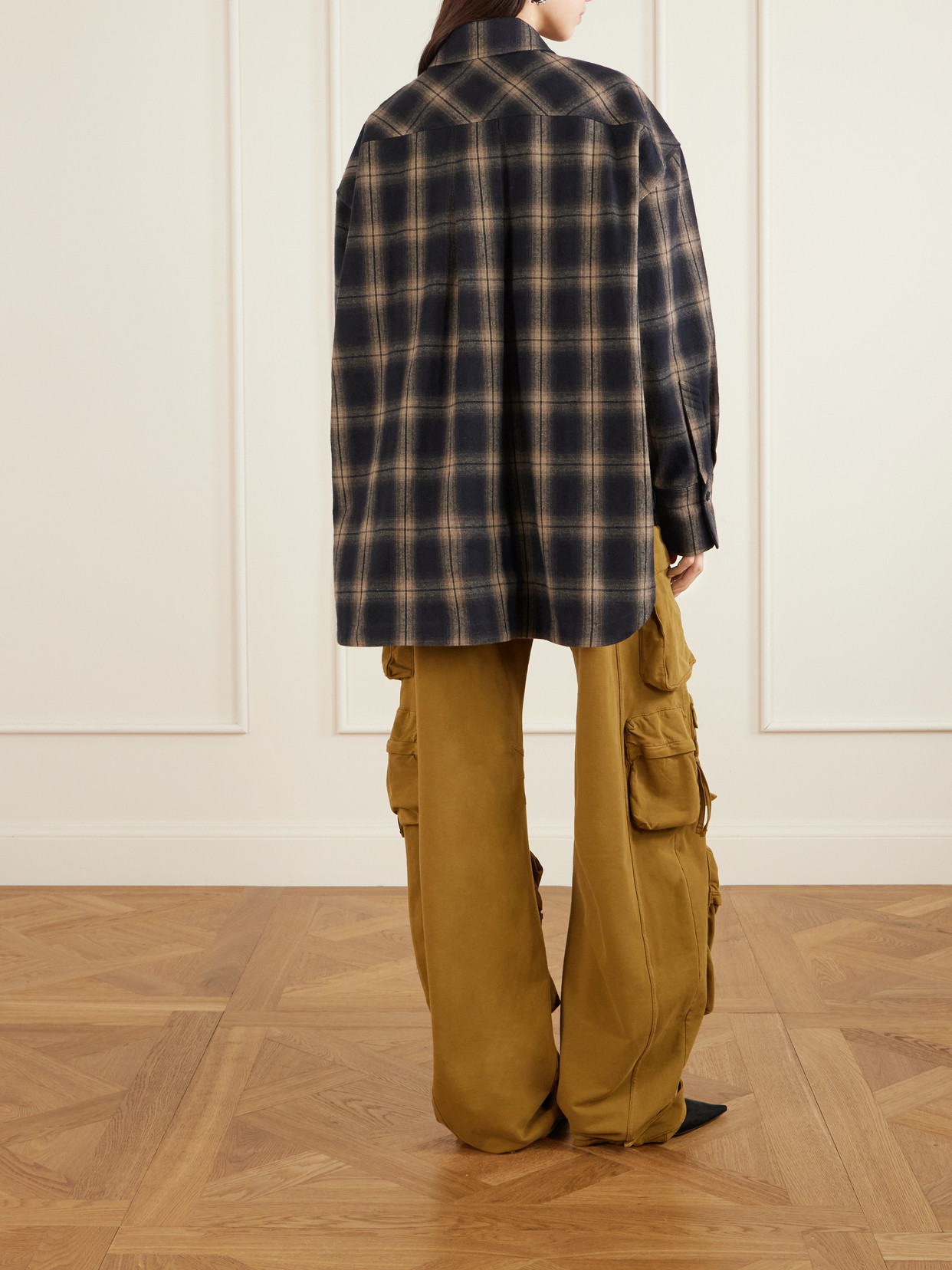 Attico Checked Oversized Cotton Flannel Shirt In Multi