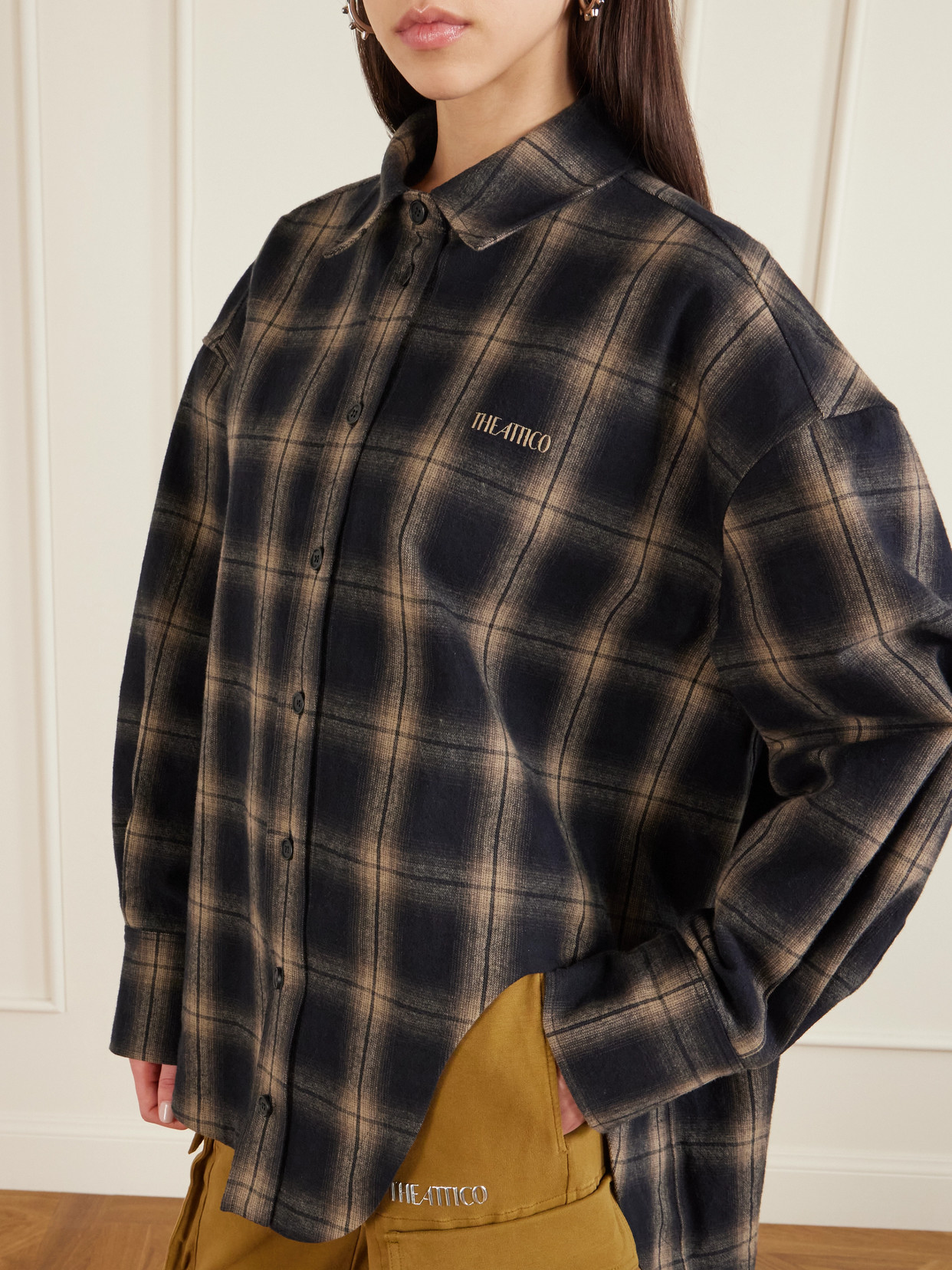 Attico Checked Oversized Cotton Flannel Shirt In Multi