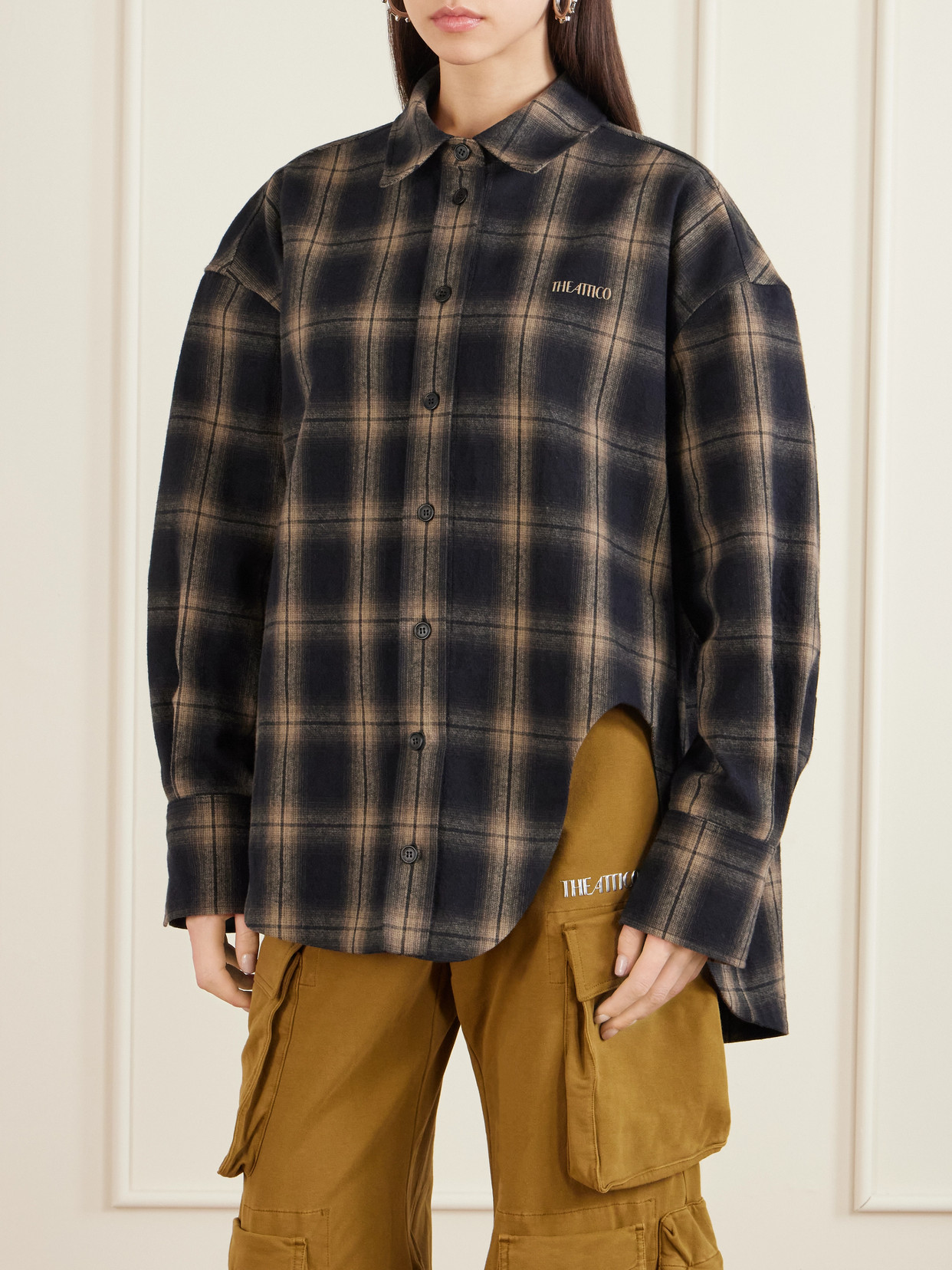 Attico Checked Oversized Cotton Flannel Shirt In Multi