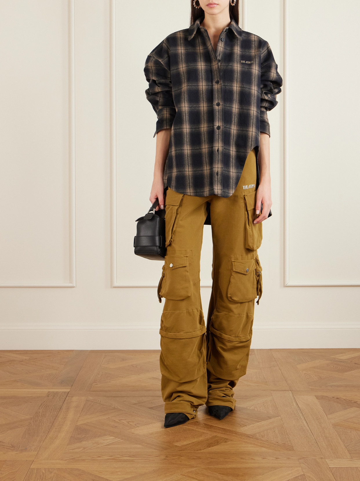 Attico Checked Oversized Cotton Flannel Shirt In Multi