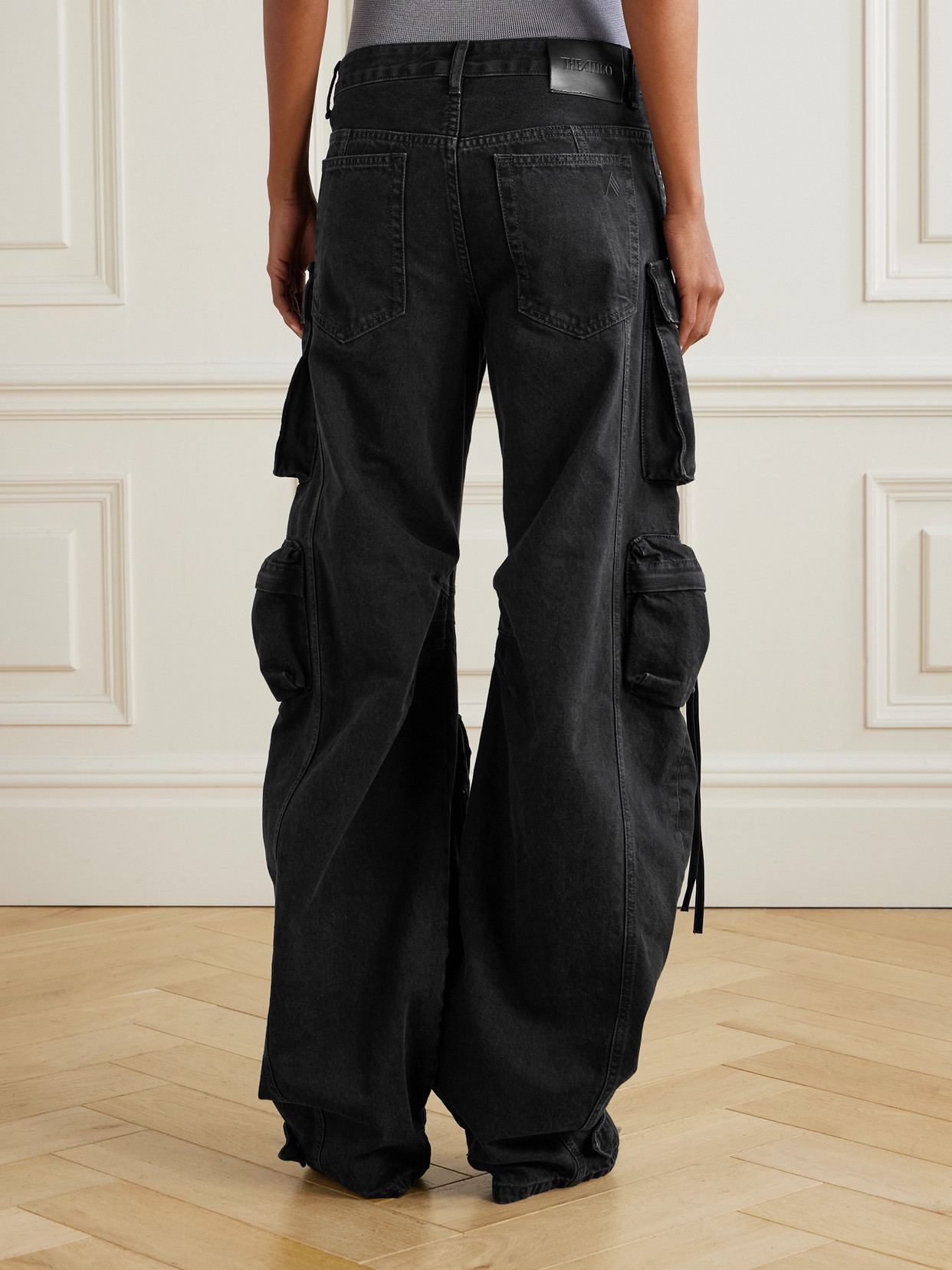 Attico Fern Crystal Cargo Denim Pants In Black
