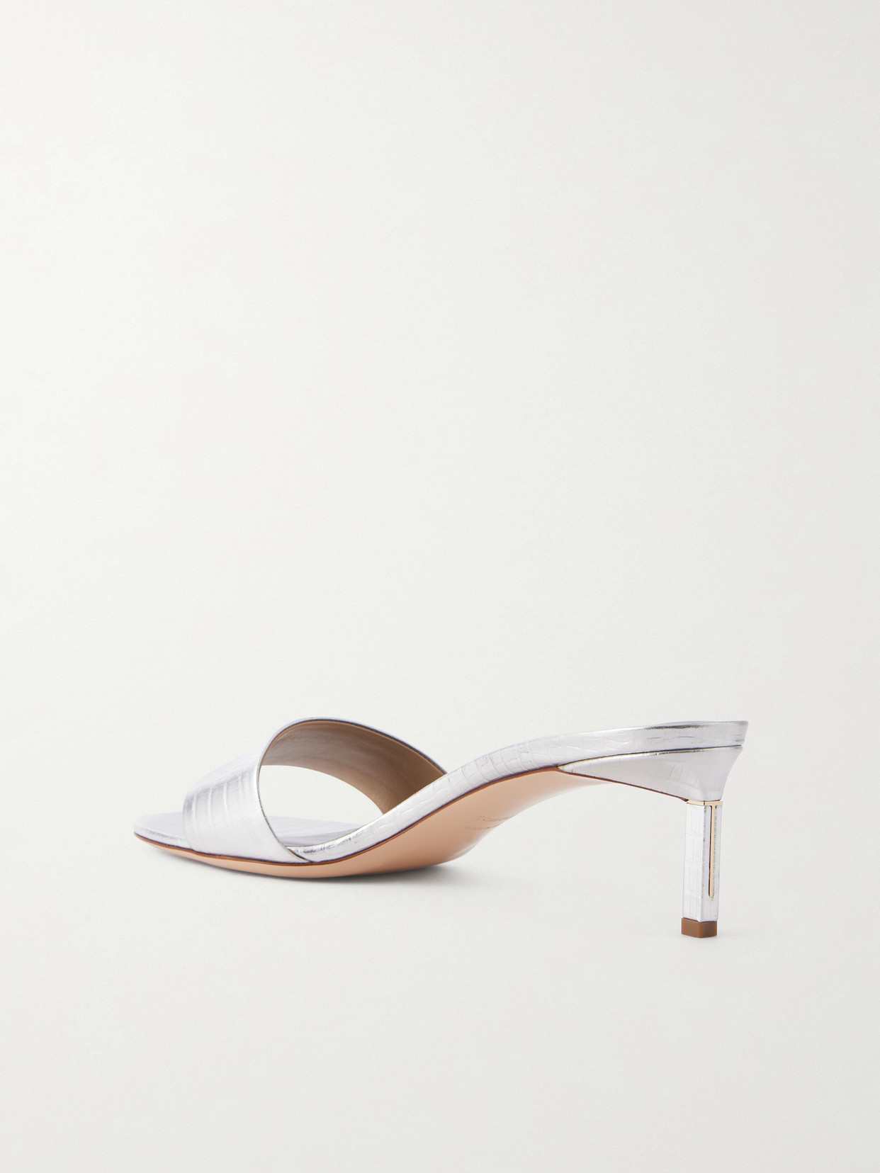 Tom Ford Lizard-effect Metallic Leather Mules In Silver