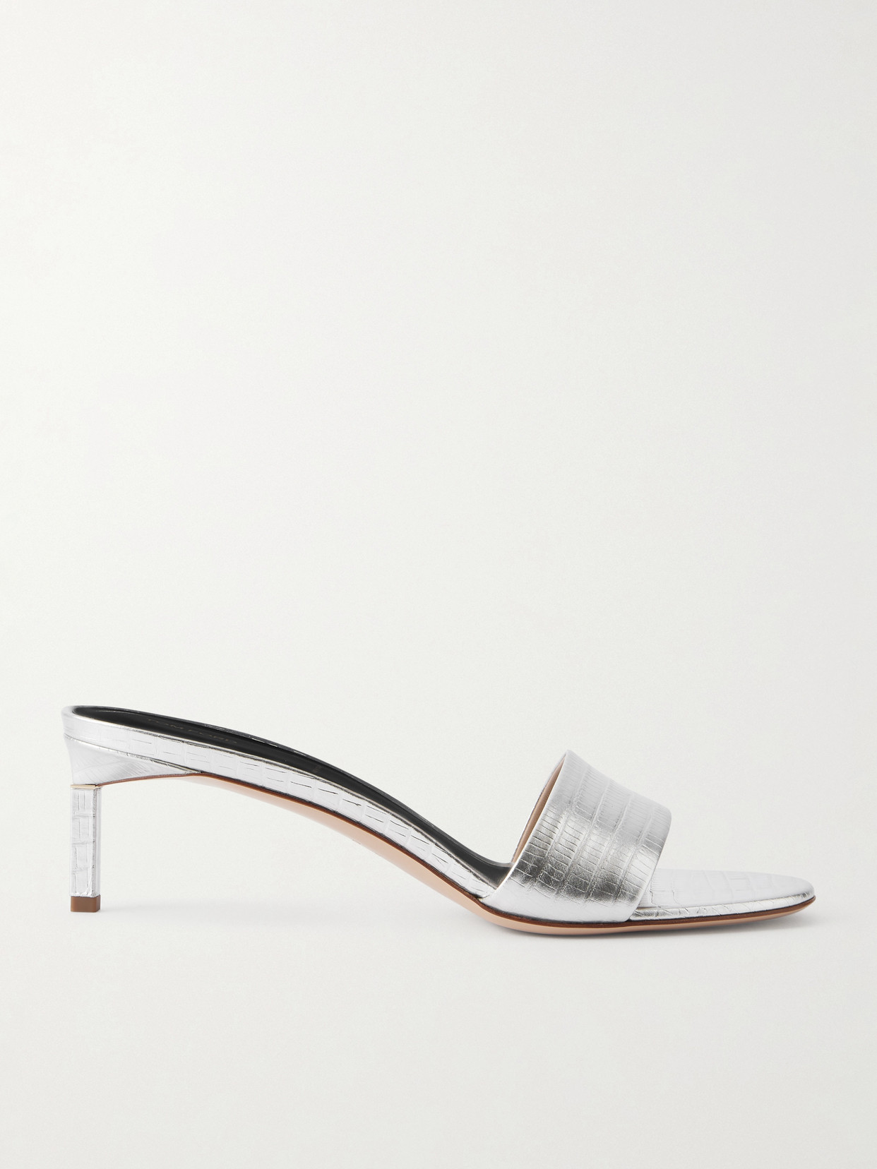 Tom Ford Lizard-effect Metallic Leather Mules In Silver