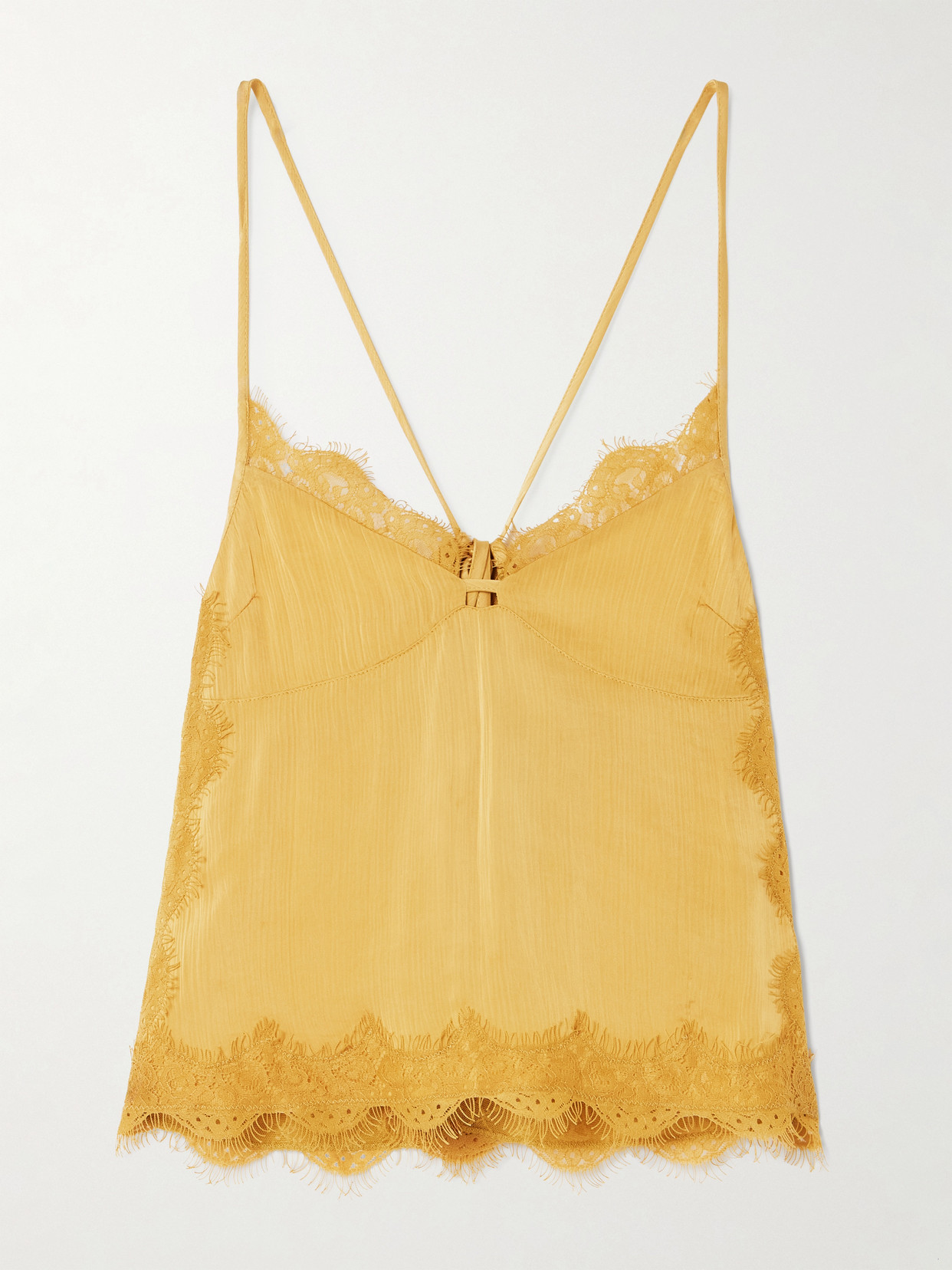 R13 Tie-detailed Lace And Crepon Camisole In Yellow