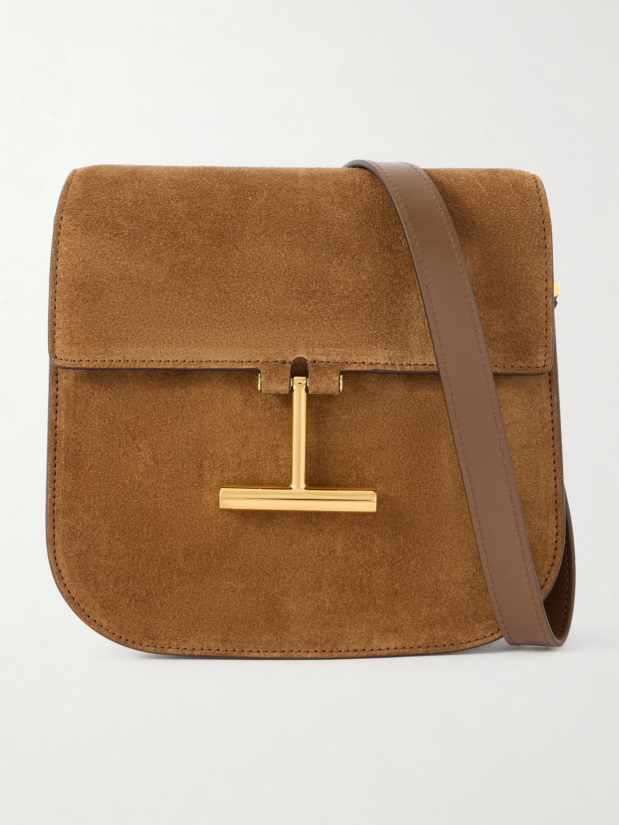 Tom Ford Mini Leather-trimmed Suede Shoulder Bag In Brown