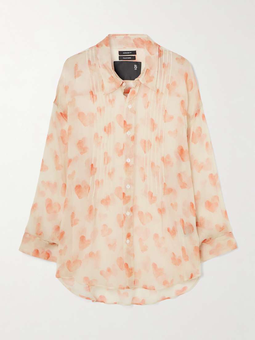 R13 Pintucked Printed Silk Shirt