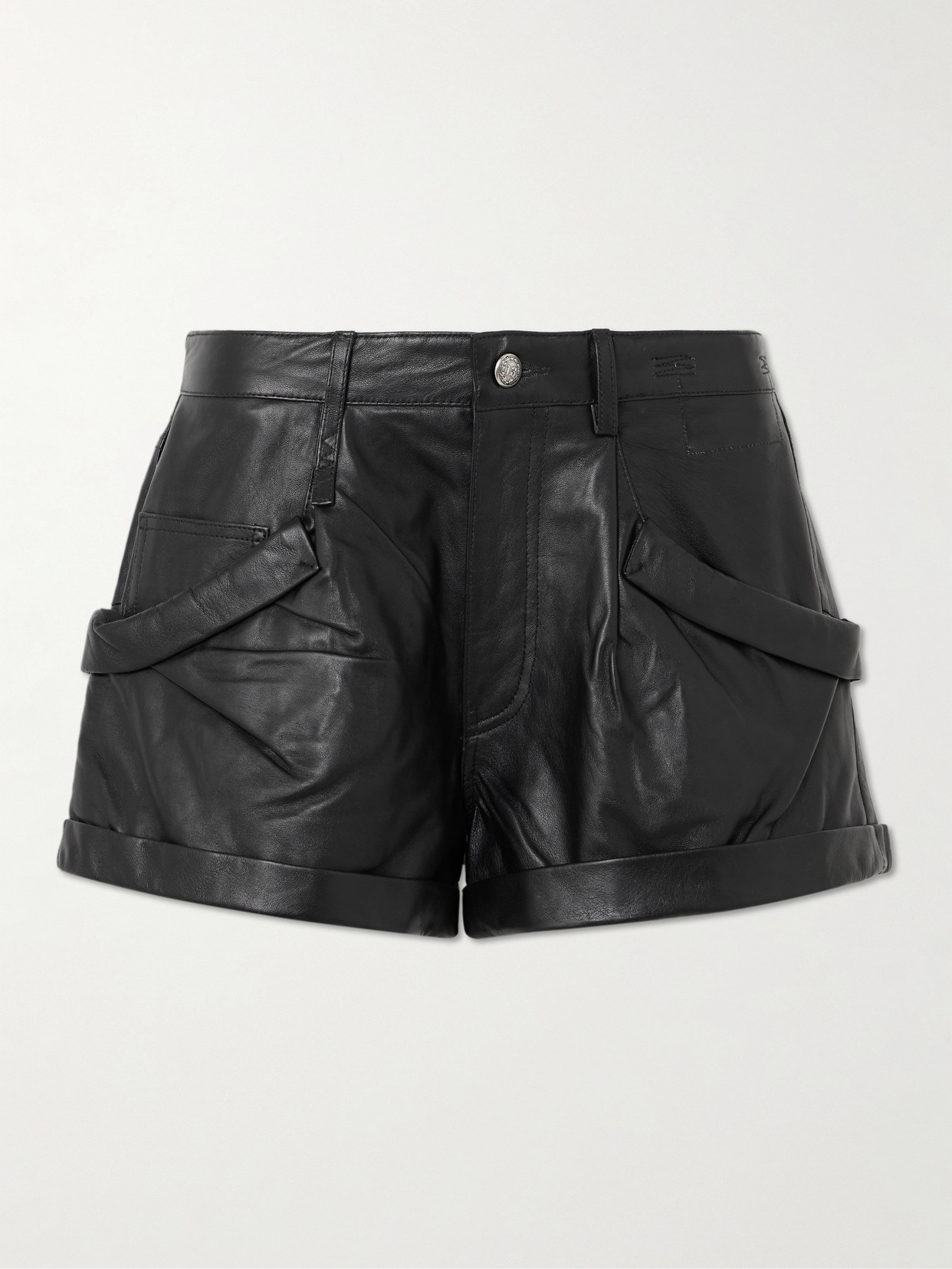 R13 Gathered Leather Shorts In Black