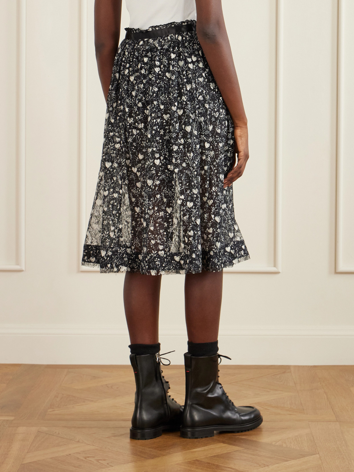 Satin-Trimmed Printed Lace Midi
