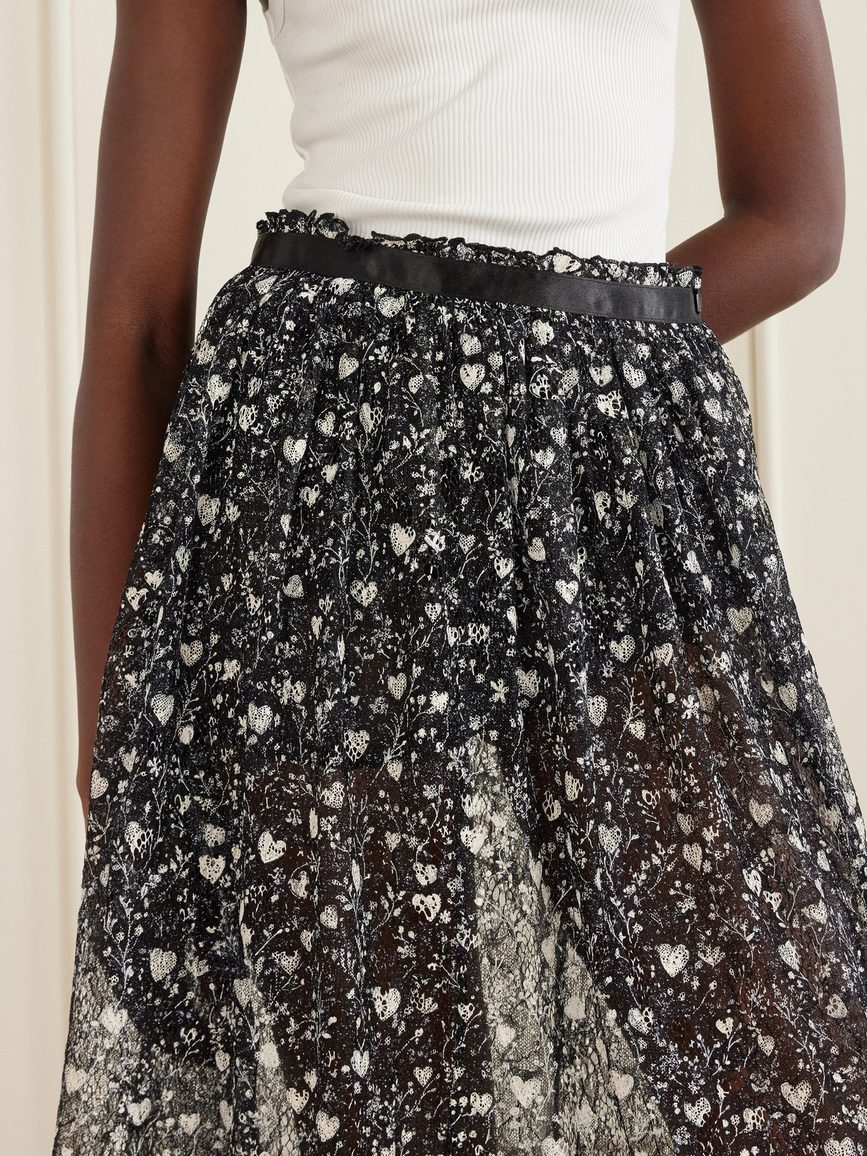 Satin-Trimmed Printed Lace Midi