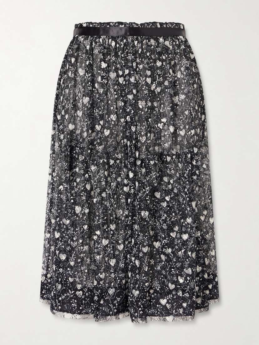R13 Satin-trimmed Printed Lace Midi Skirt