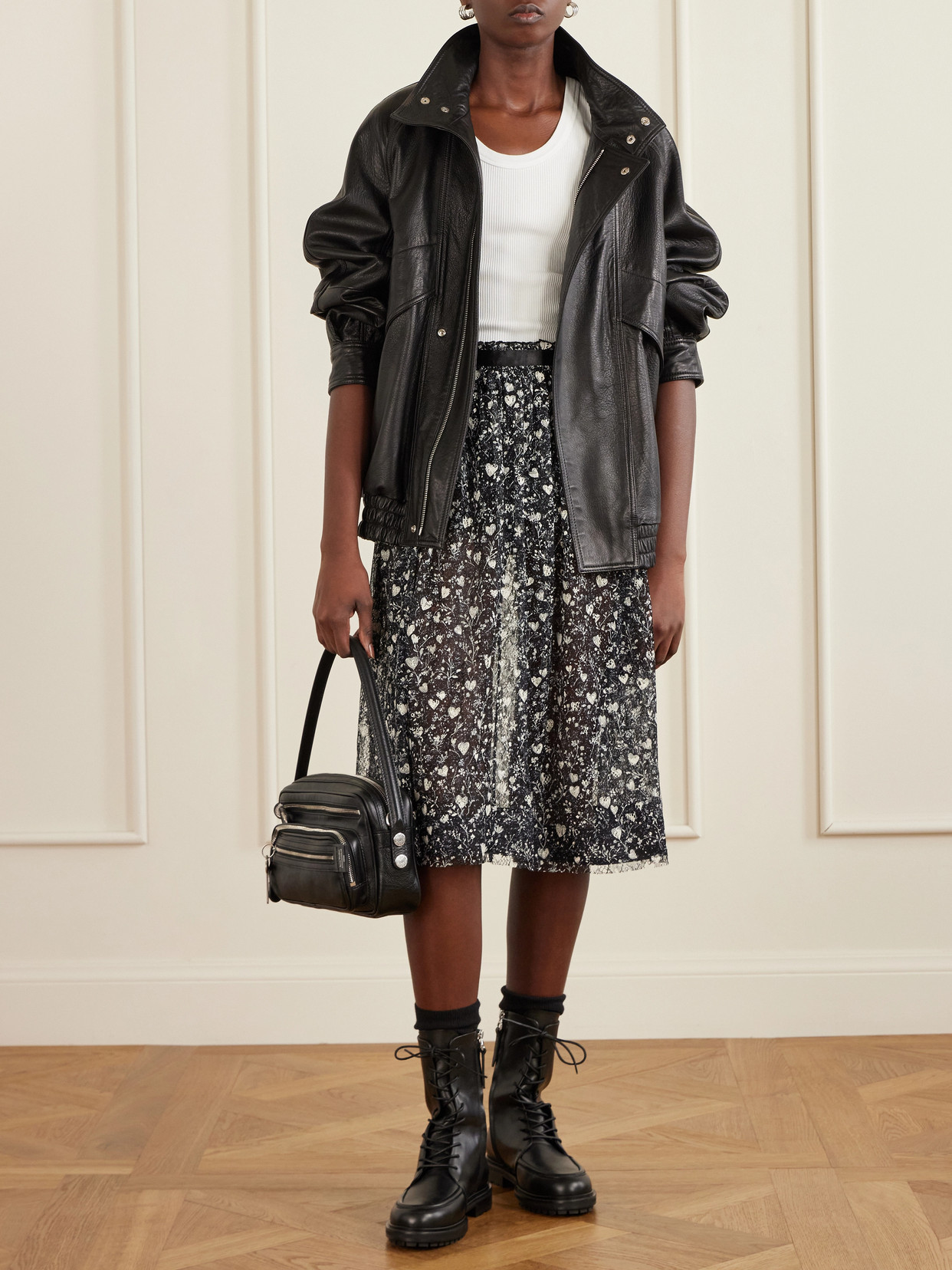 Satin-Trimmed Printed Lace Midi