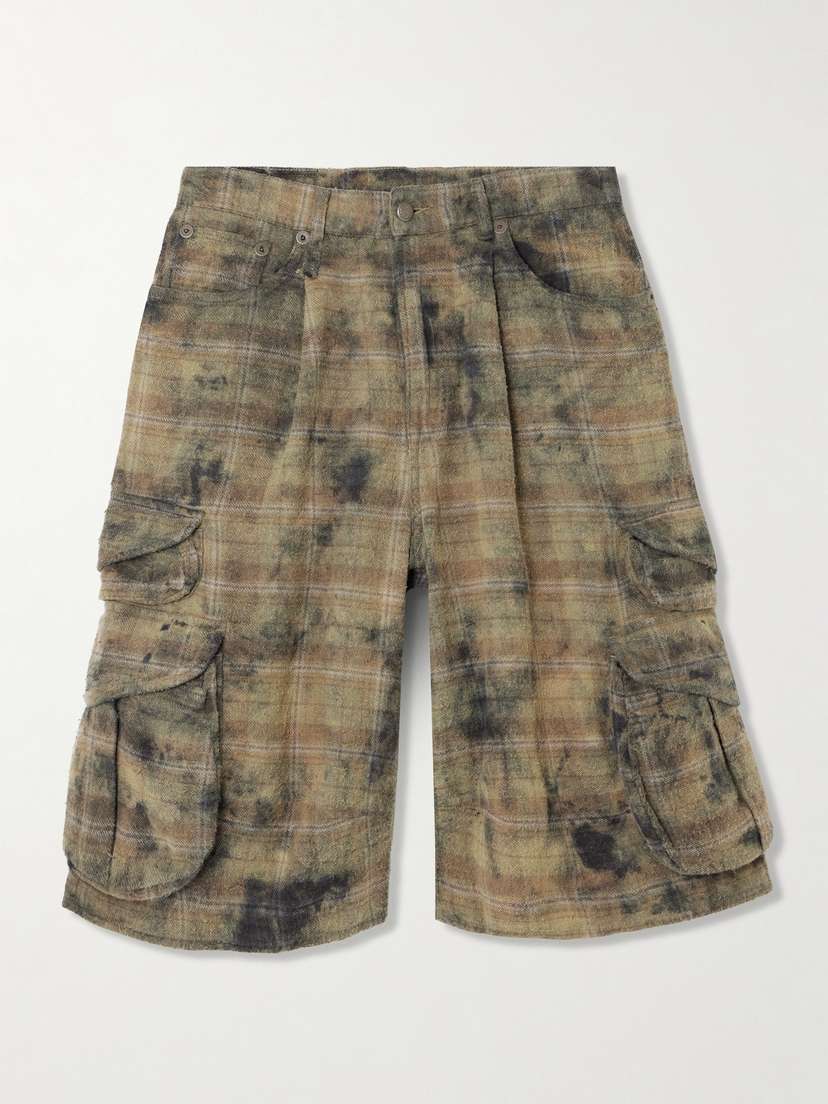 R13 Checked Distressed Cotton-flannel Cargo Shorts