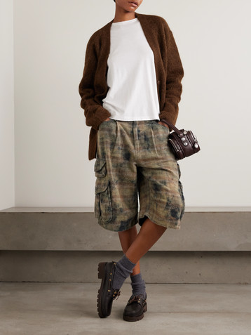 R13 Checked distressed cotton-flannel cargo shorts