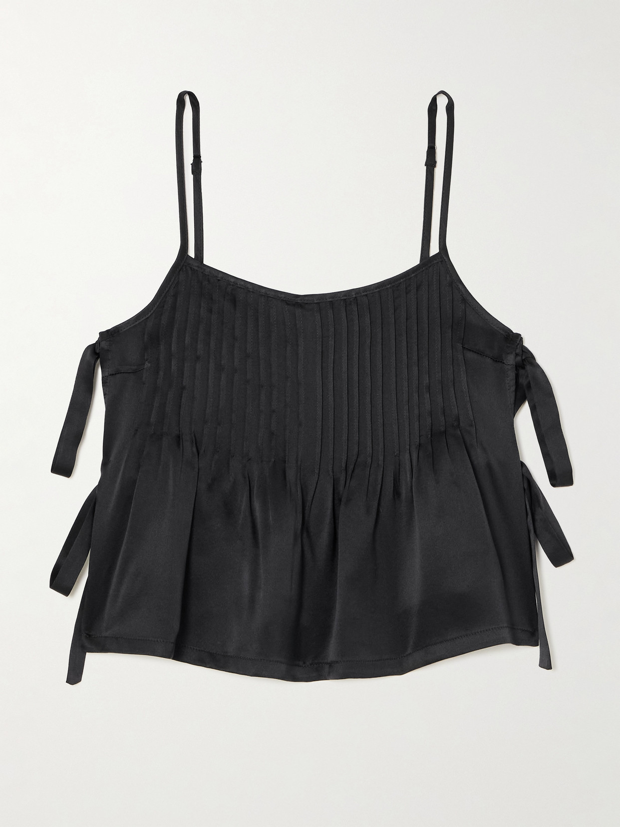 R13 Cropped Tie-detailed Pintucked Silk-charmeuse Camisole In Black