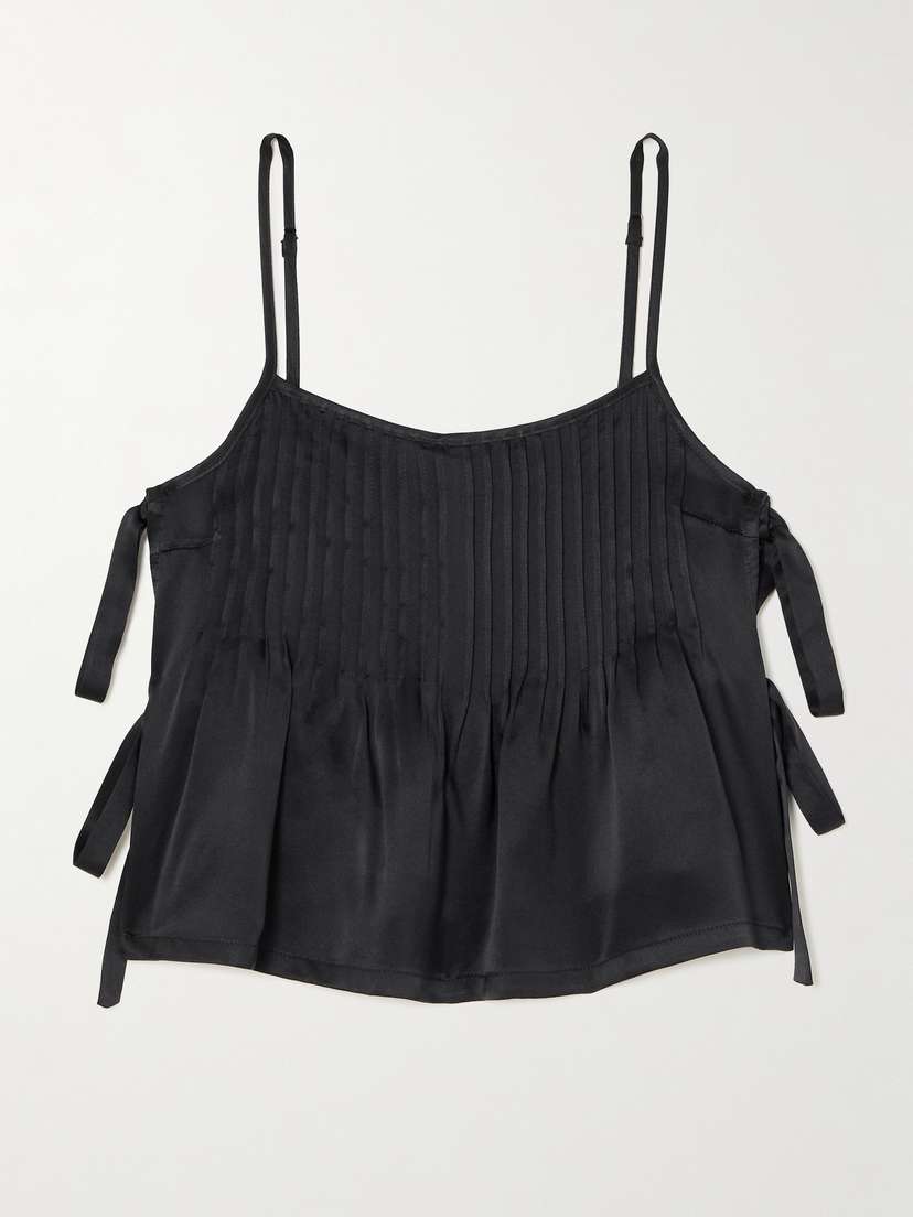 R13 Cropped Tie-detailed Pintucked Silk-charmeuse Camisole