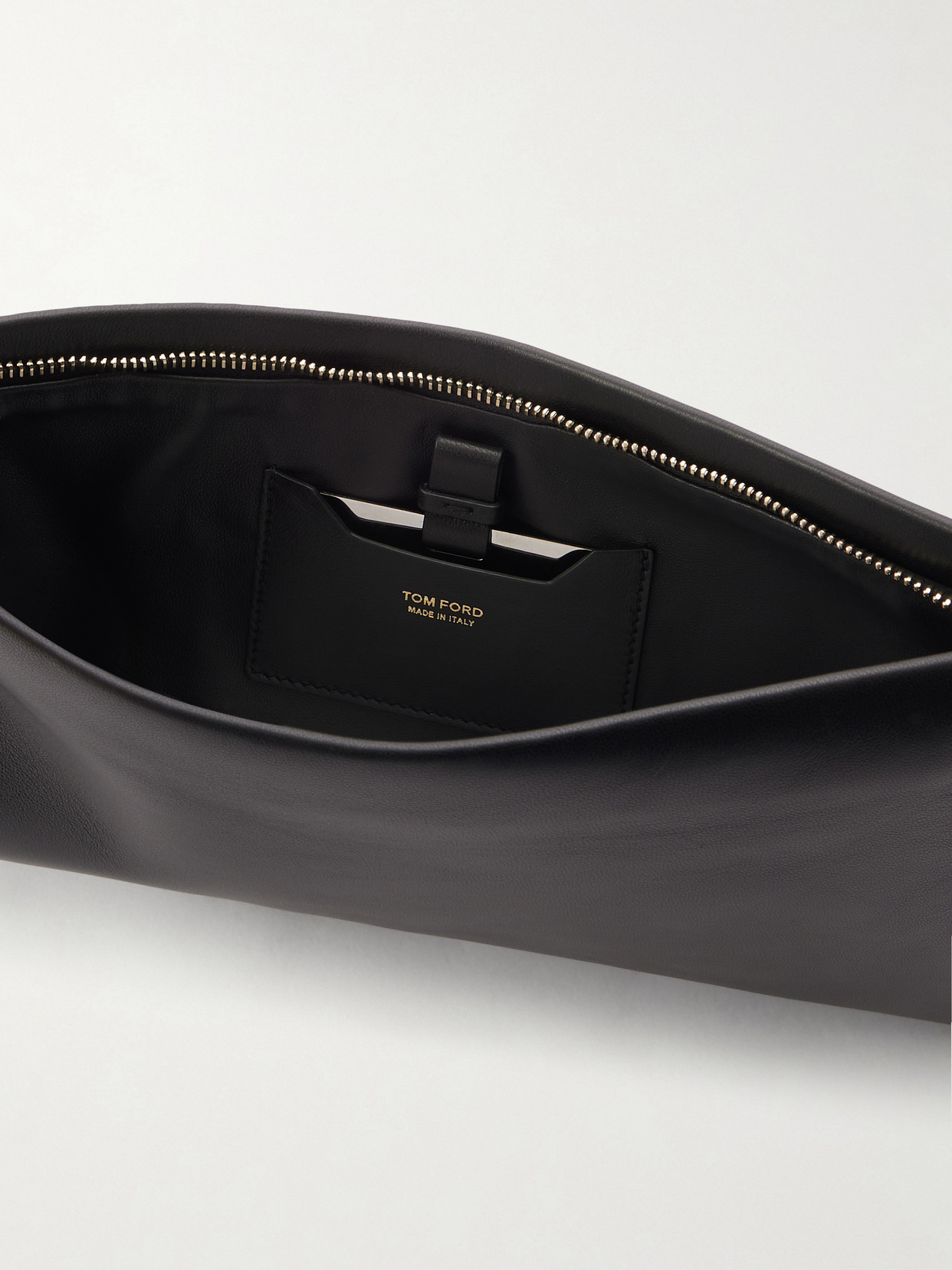 Tom Ford Aura Leather Clutch Bag With Lettering Logo On The Front In Black