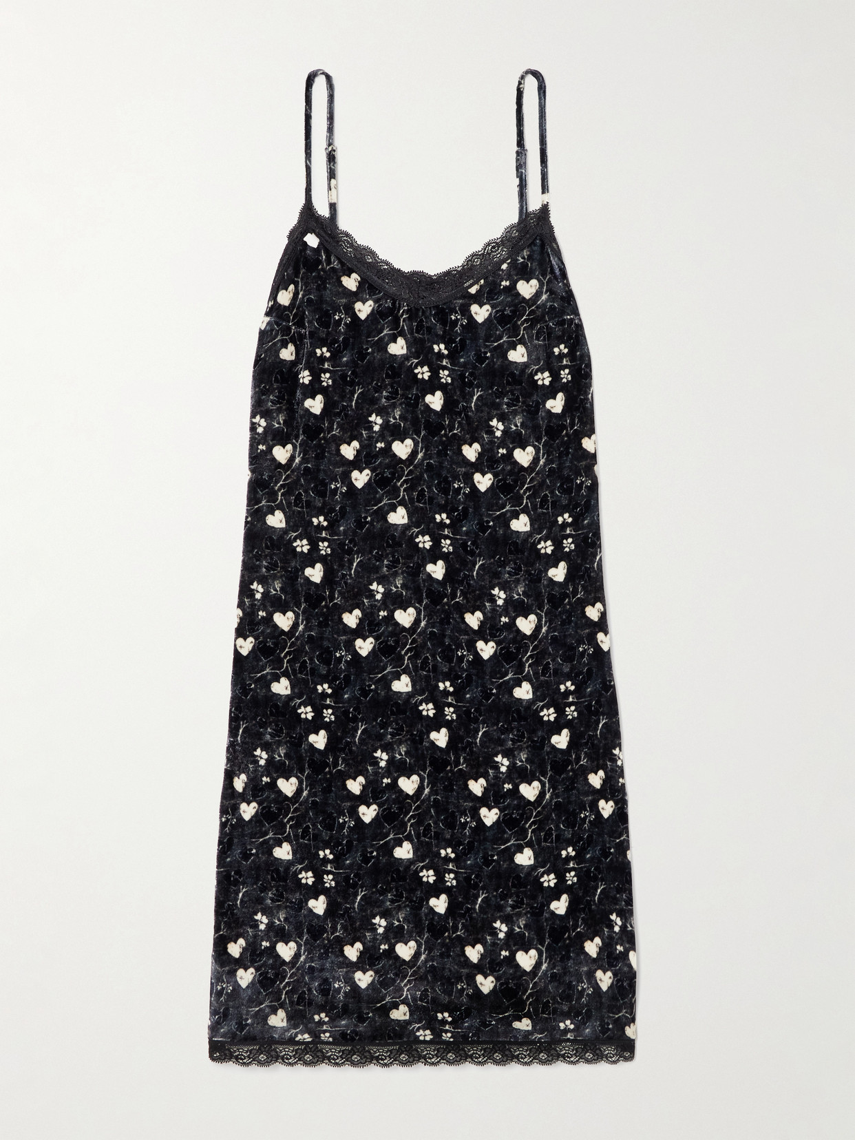 R13 Lace-trimmed Printed Velvet Mini Dress In Black