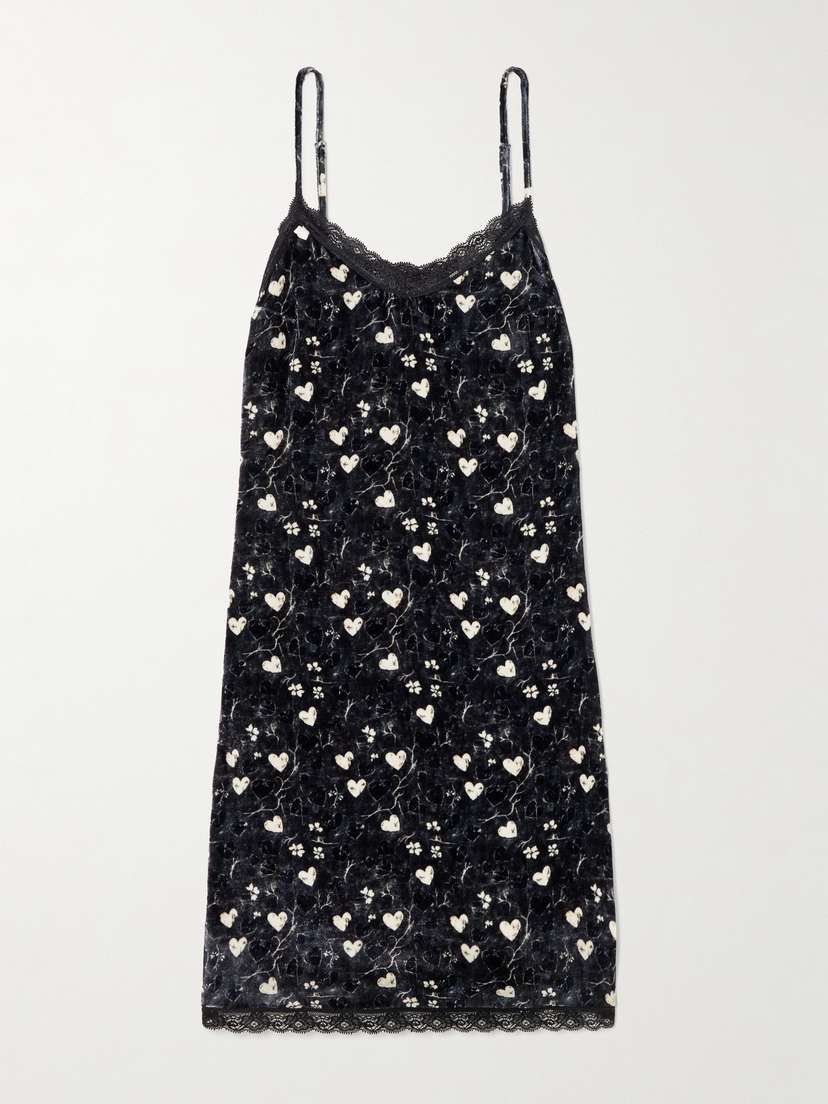 R13 Lace-trimmed Printed Velvet Mini Dress