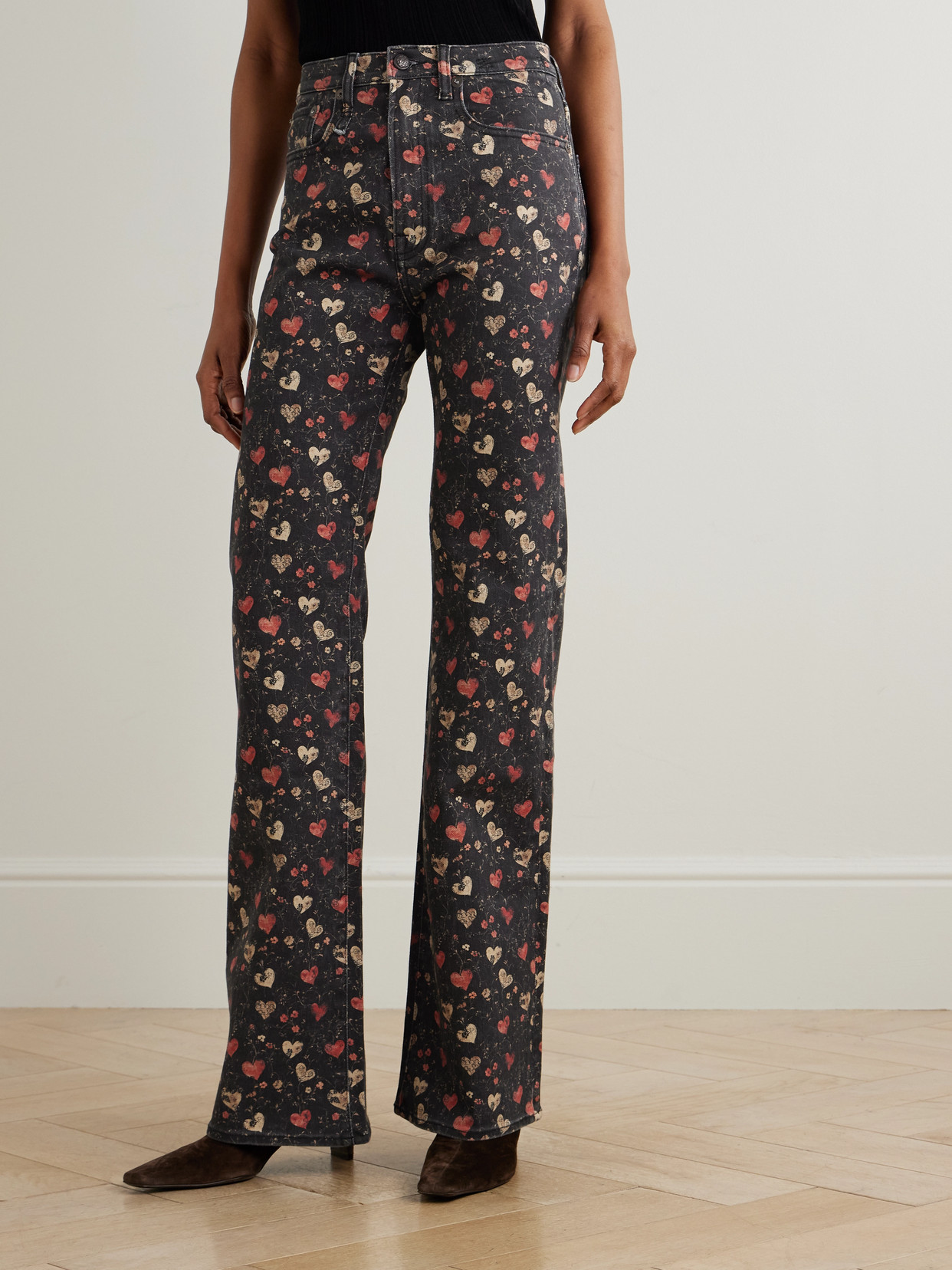 Jane Printed Mid-Rise Slim-Leg Jeans